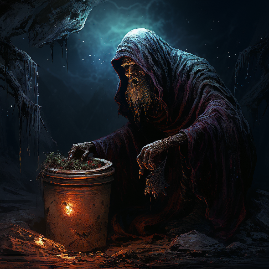 Beggar Searching in Grimdark Trash