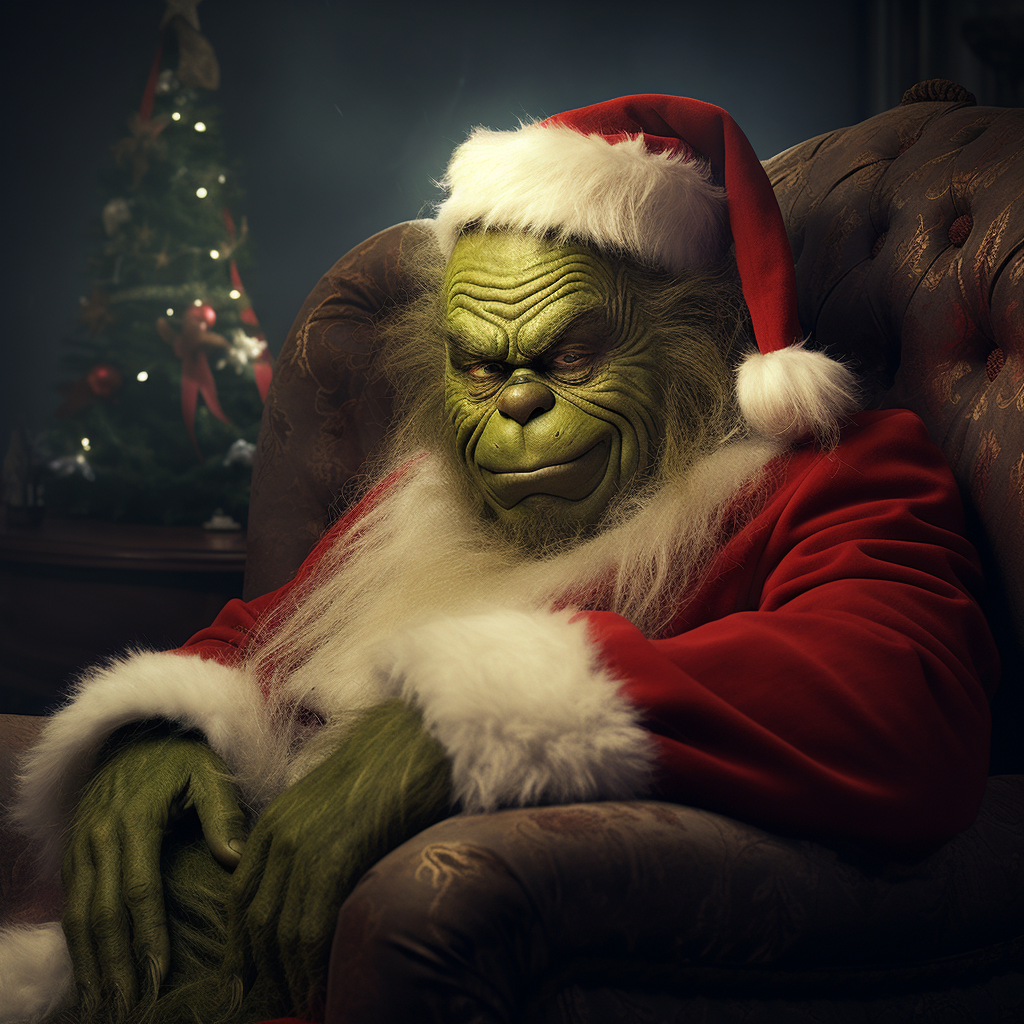 Grinch watching Santa asleep