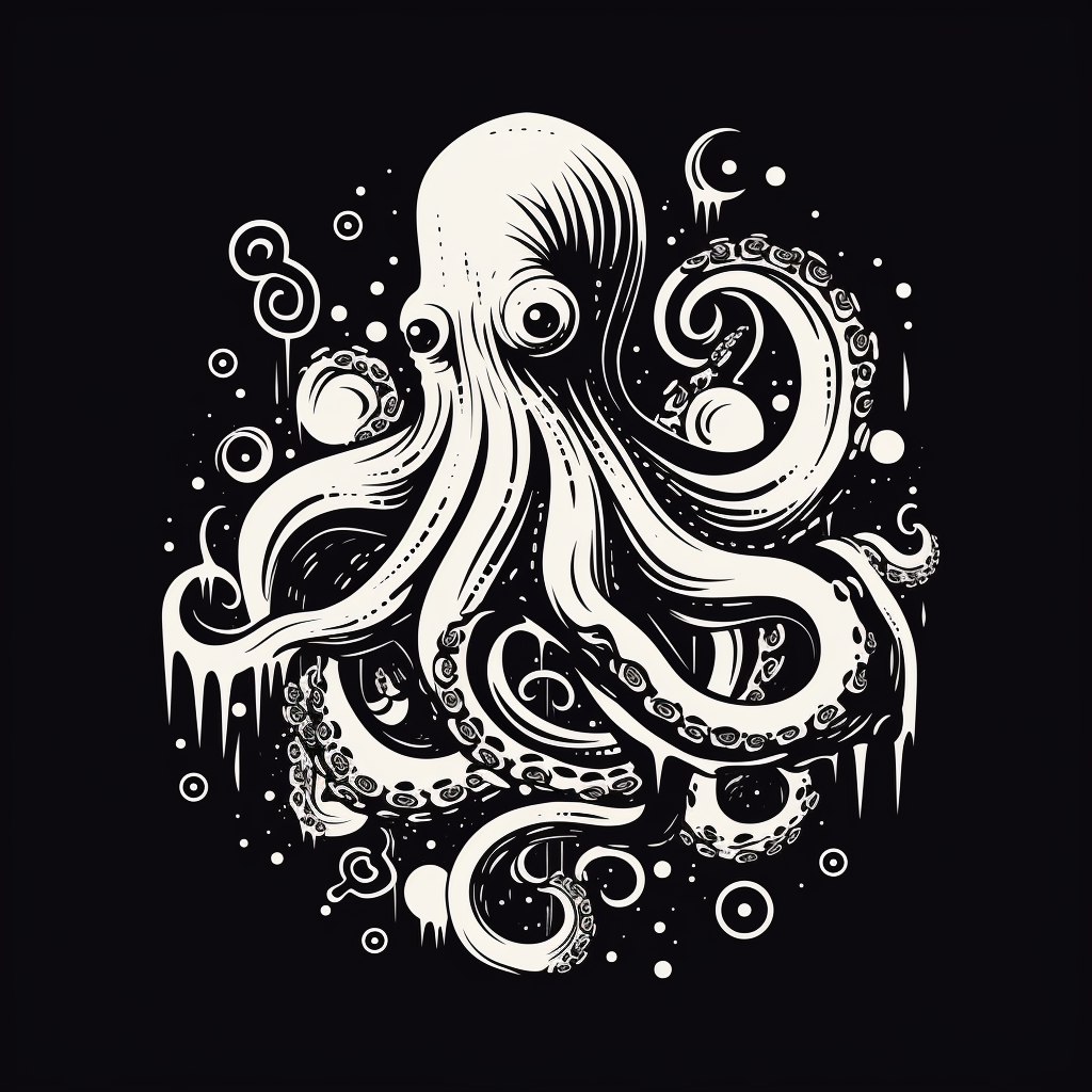 Black and white octopus jazz illustration