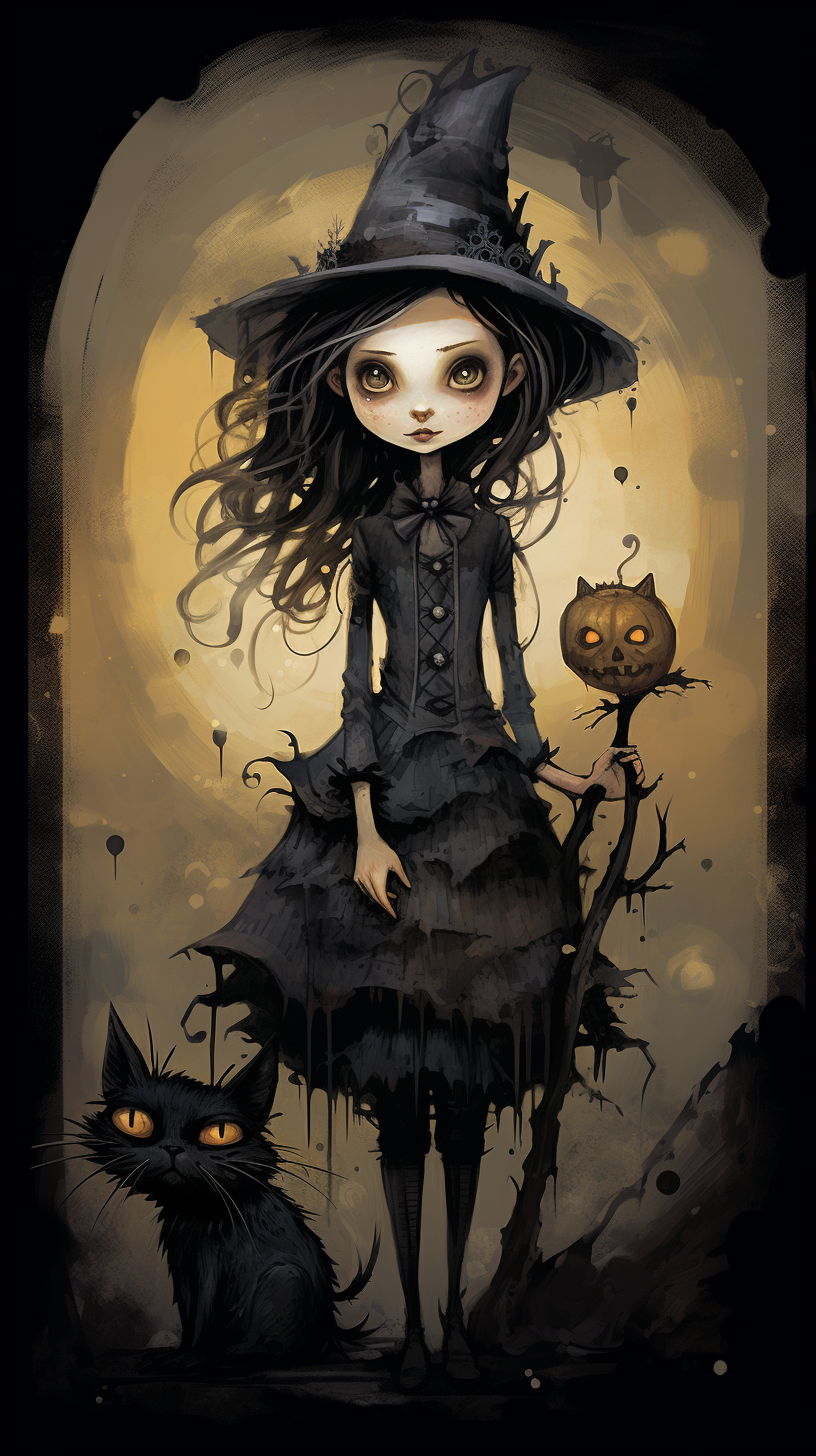 Dark-themed Grunge Witch with Black Kitty