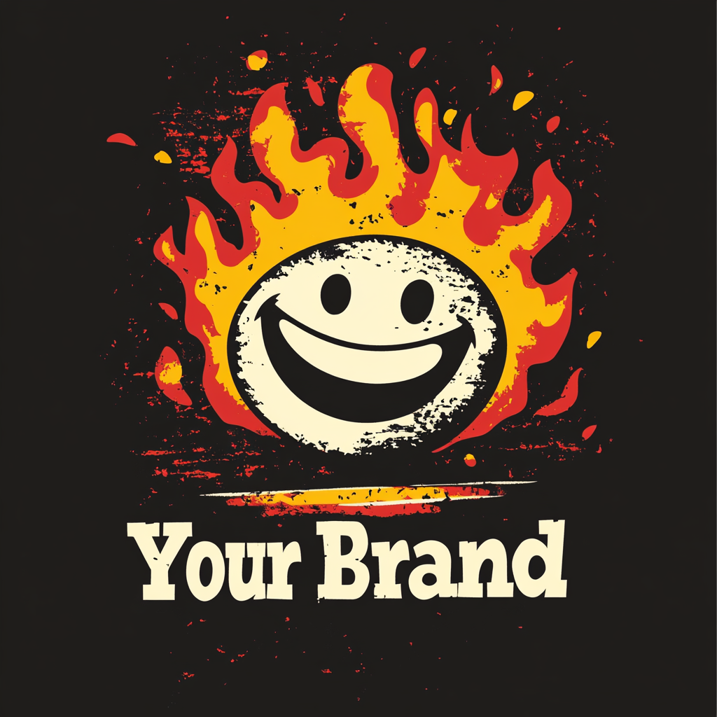 Grunge Logo Smiley Fire Design