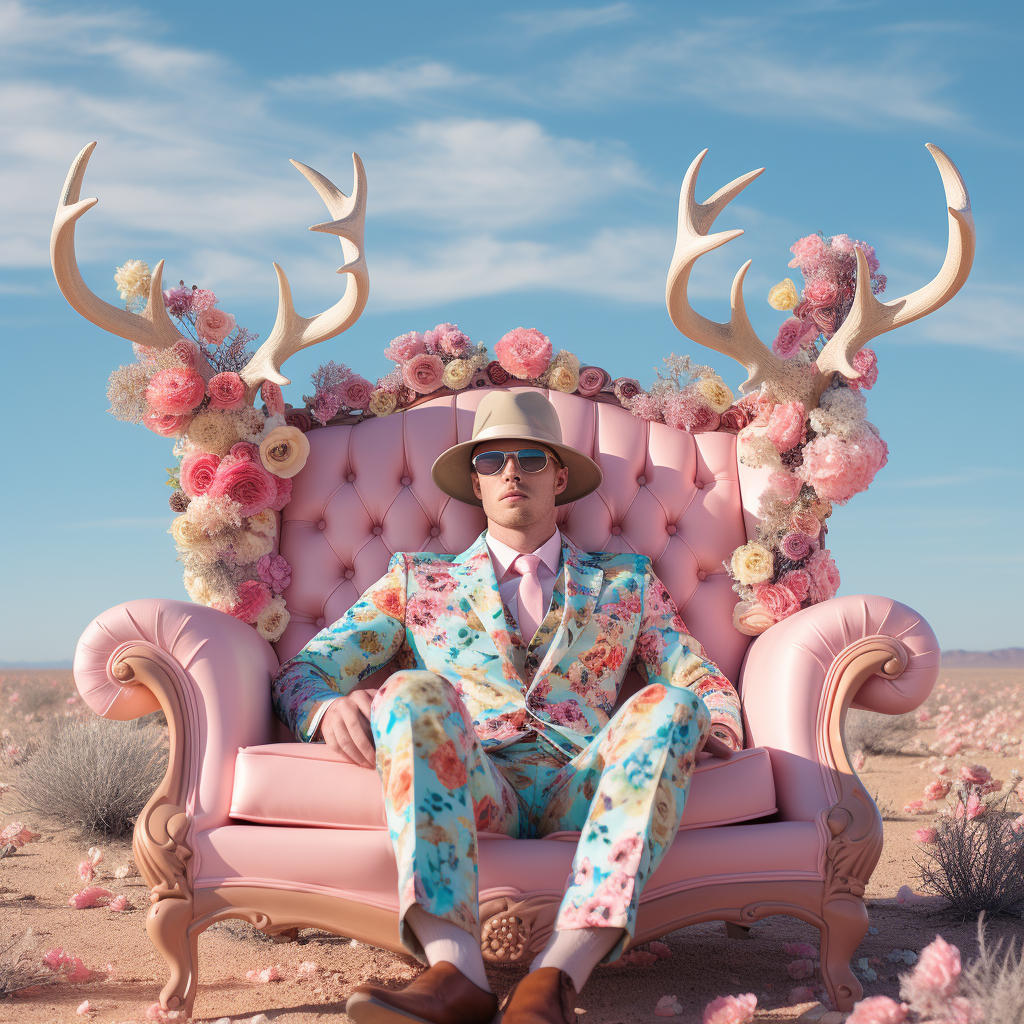 Guy with Deer Antlers in Floral Blue Suit