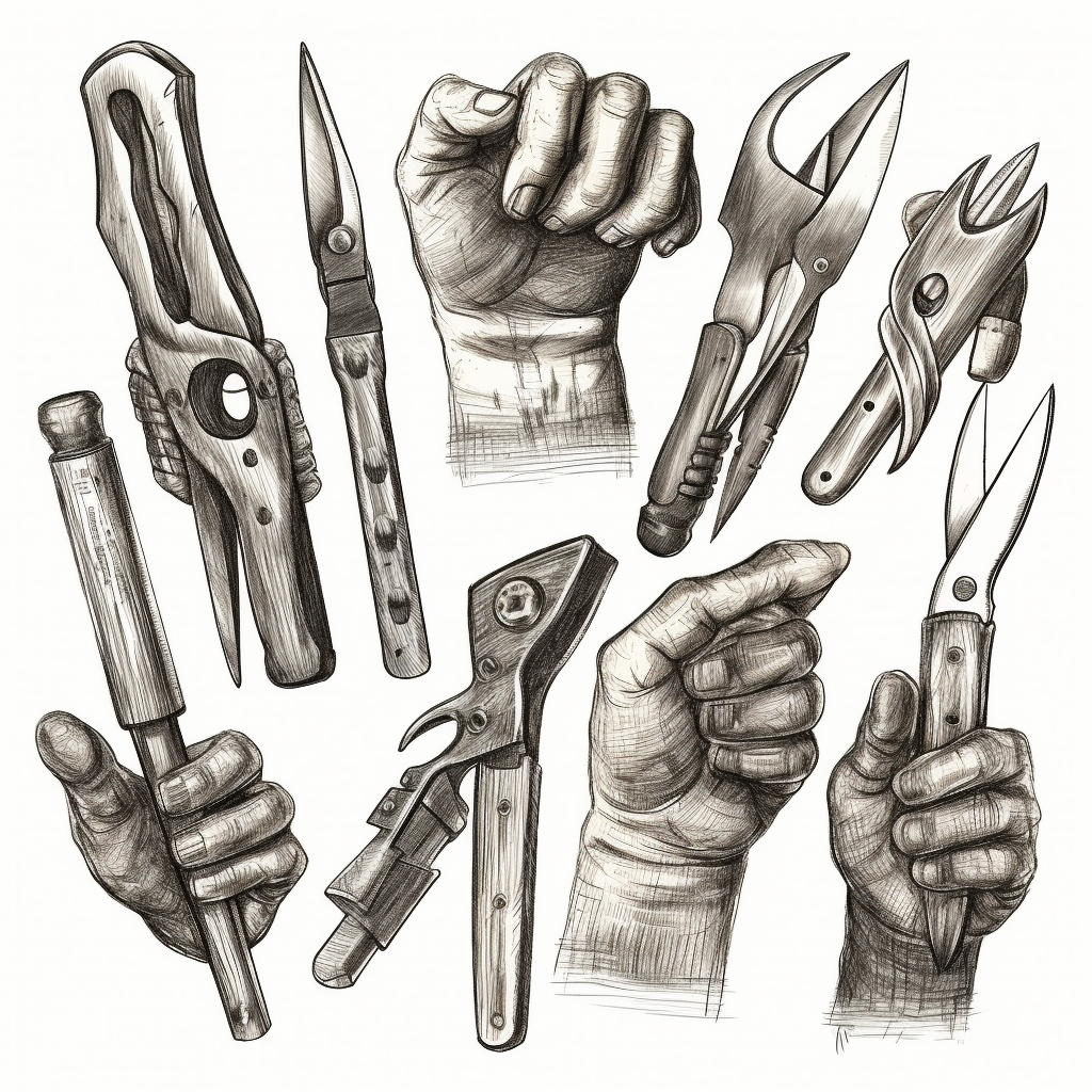 hairy hands with tools sketches