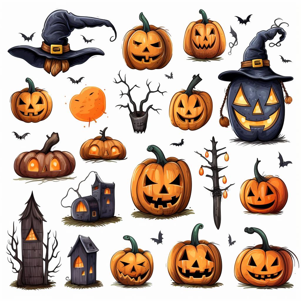 Halloween cartoon set on white background