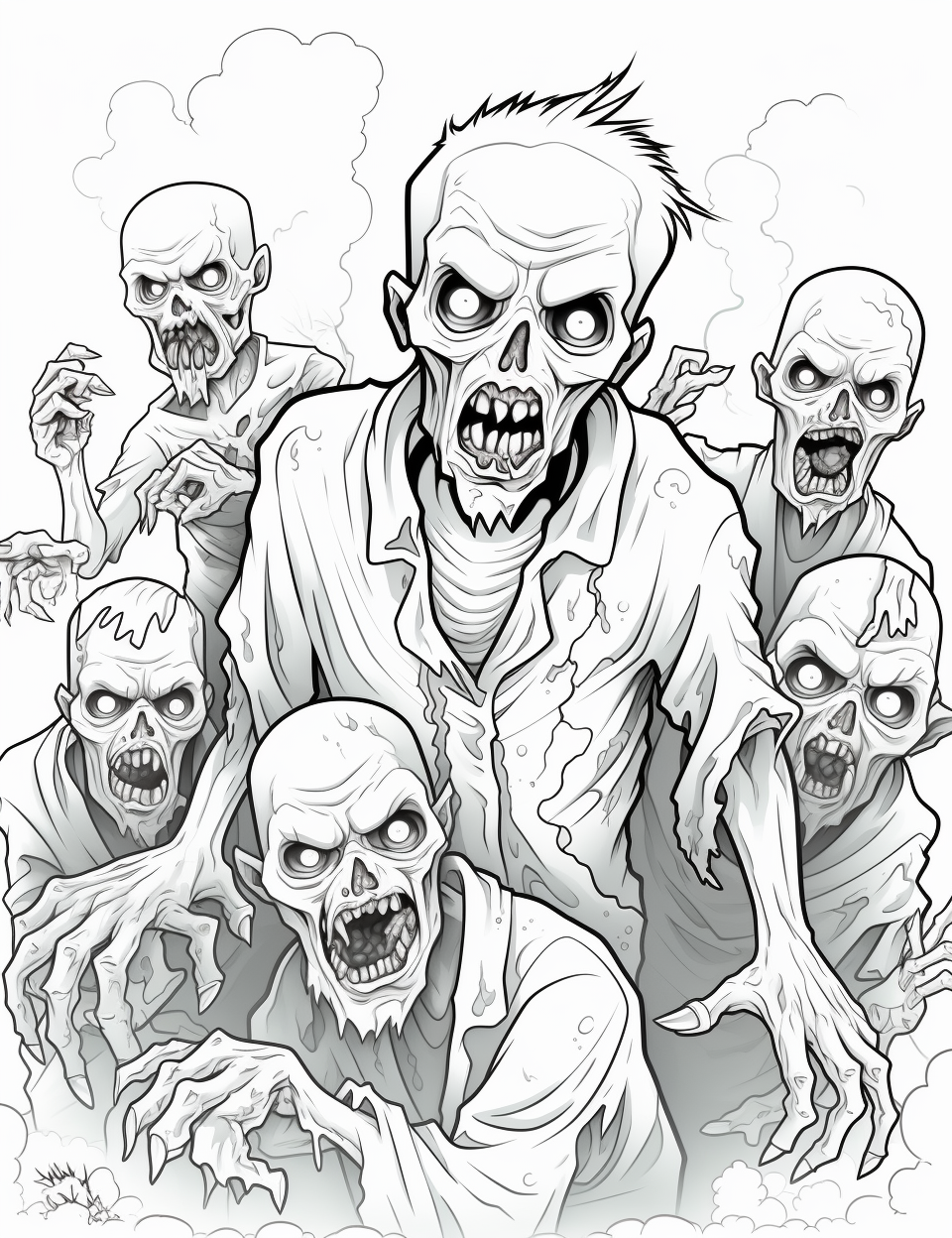 Halloween zombies coloring page for kids