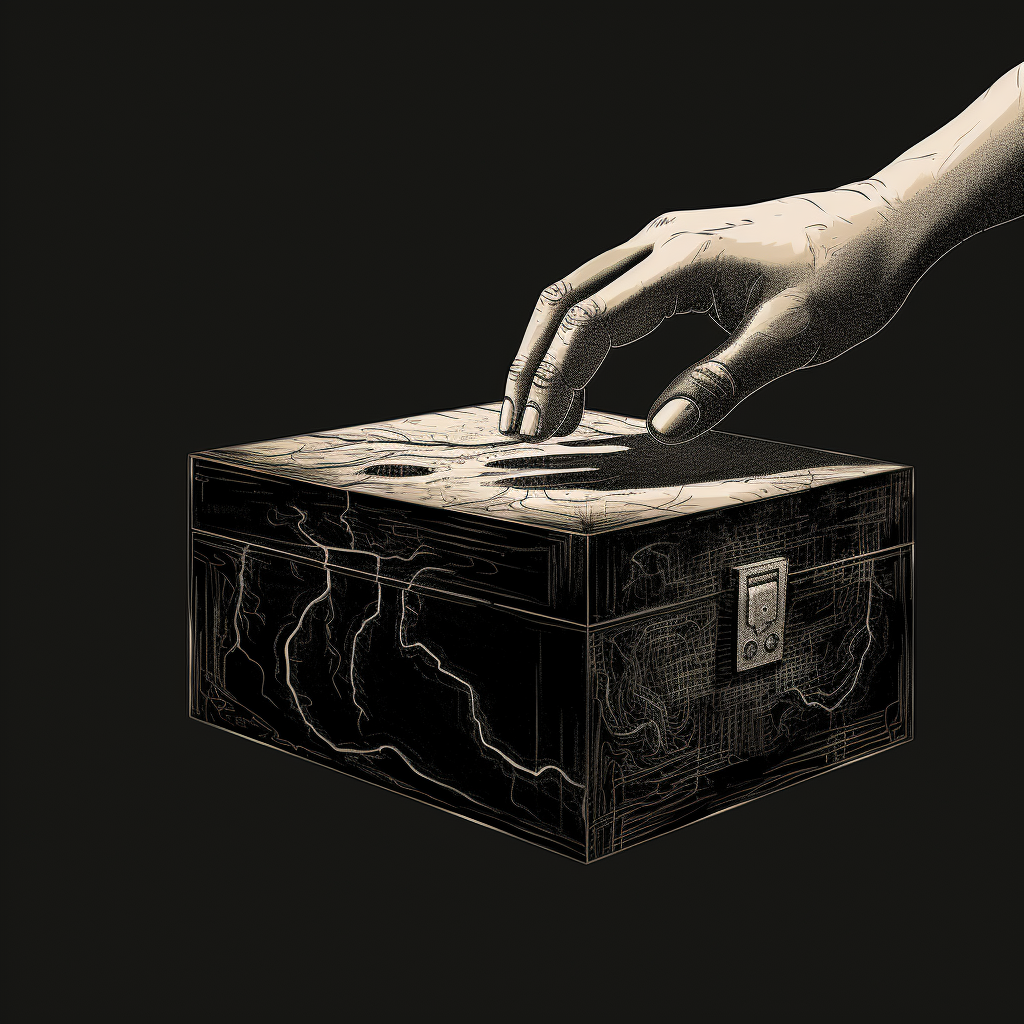 Schematic image of a hand in a black box