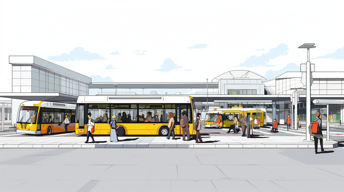 Cartoon bus station on white background