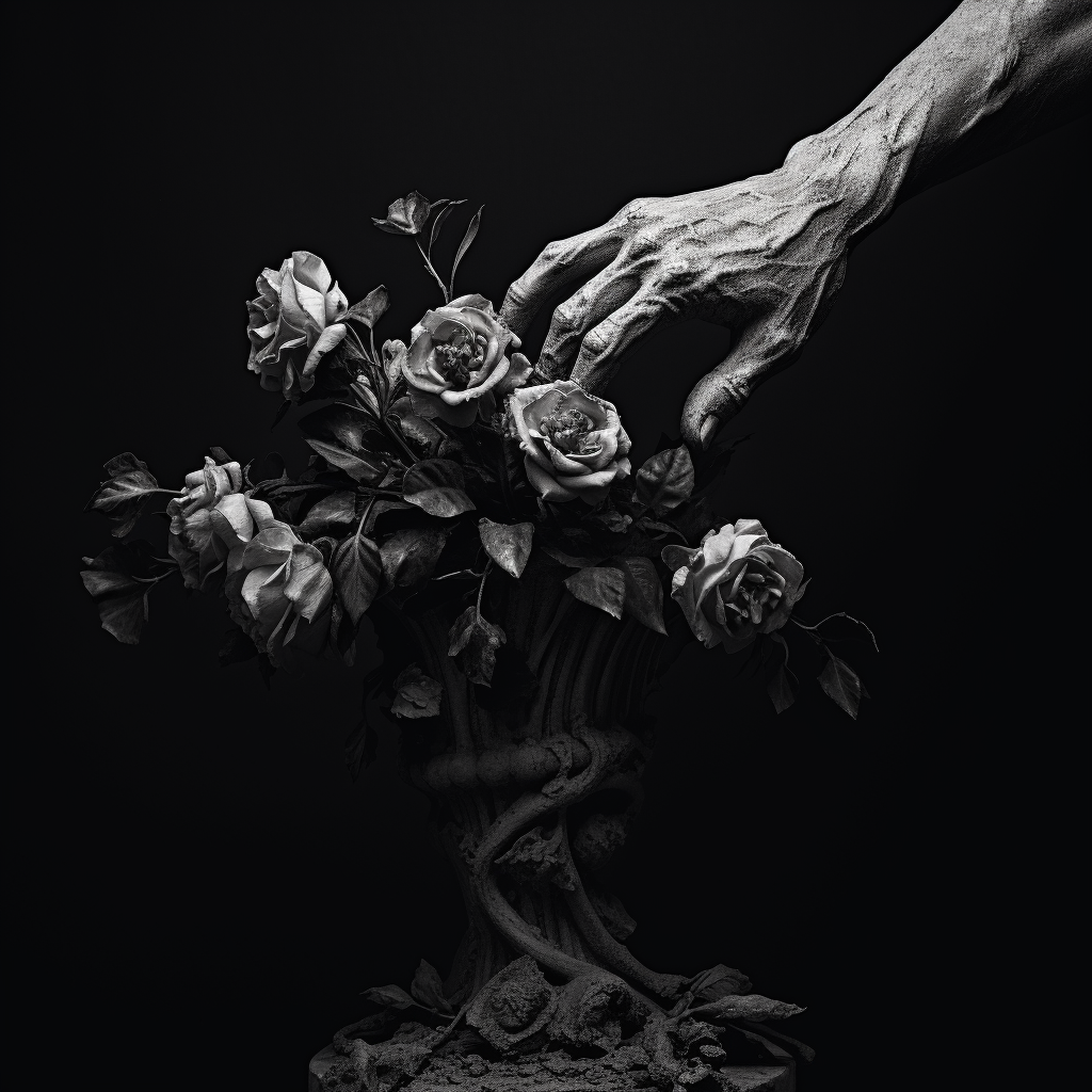 Sculpture of hand with flowers