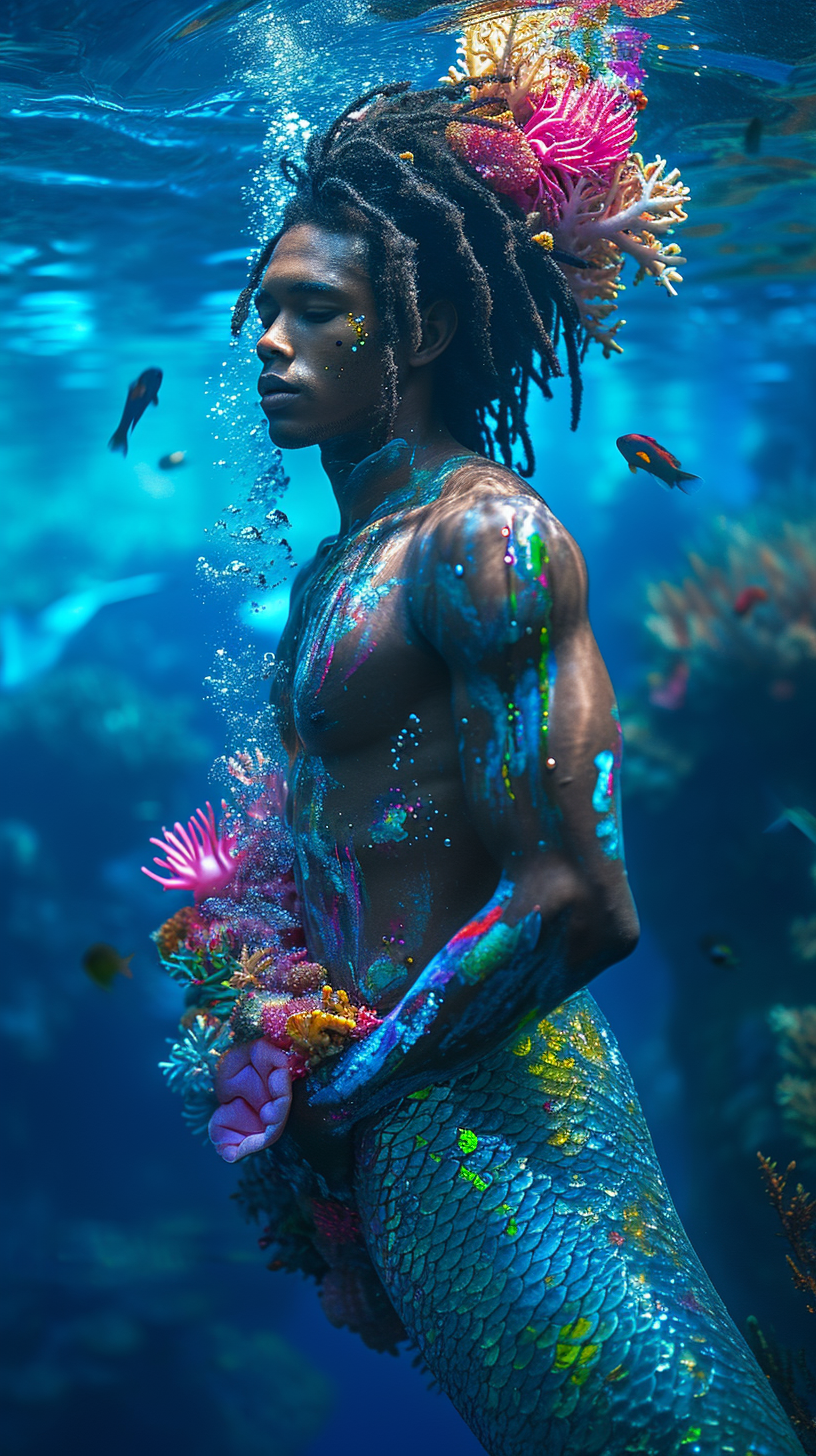 Dark Skin Mermaid with Colorful Glow Paint