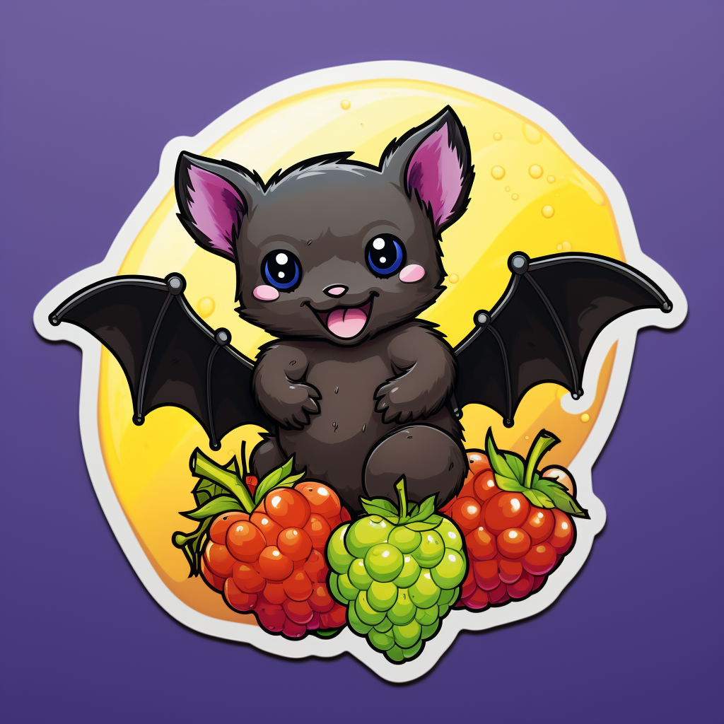 Happy bat surrounded by colorful fruit