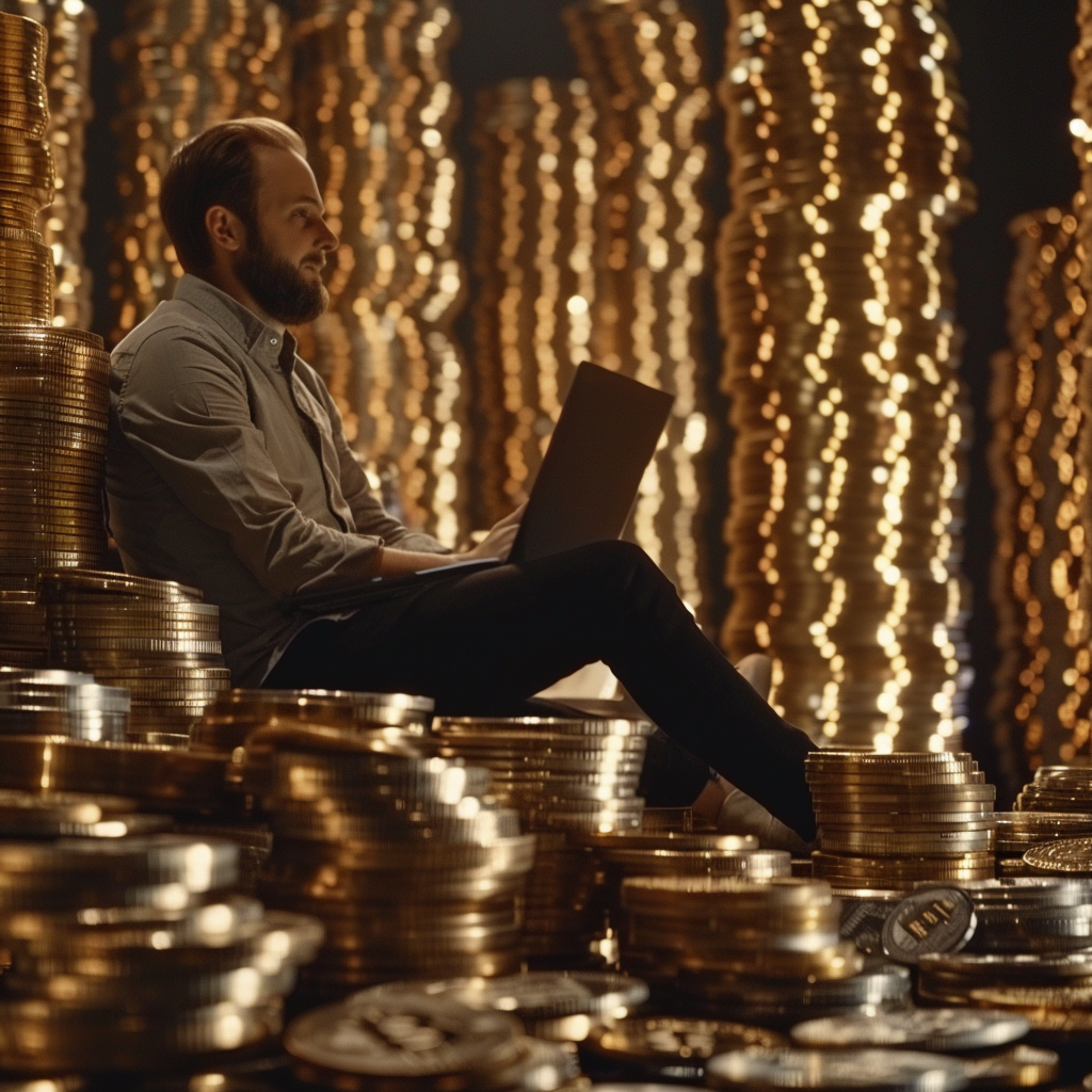 Guy Trading on Coins Laptop