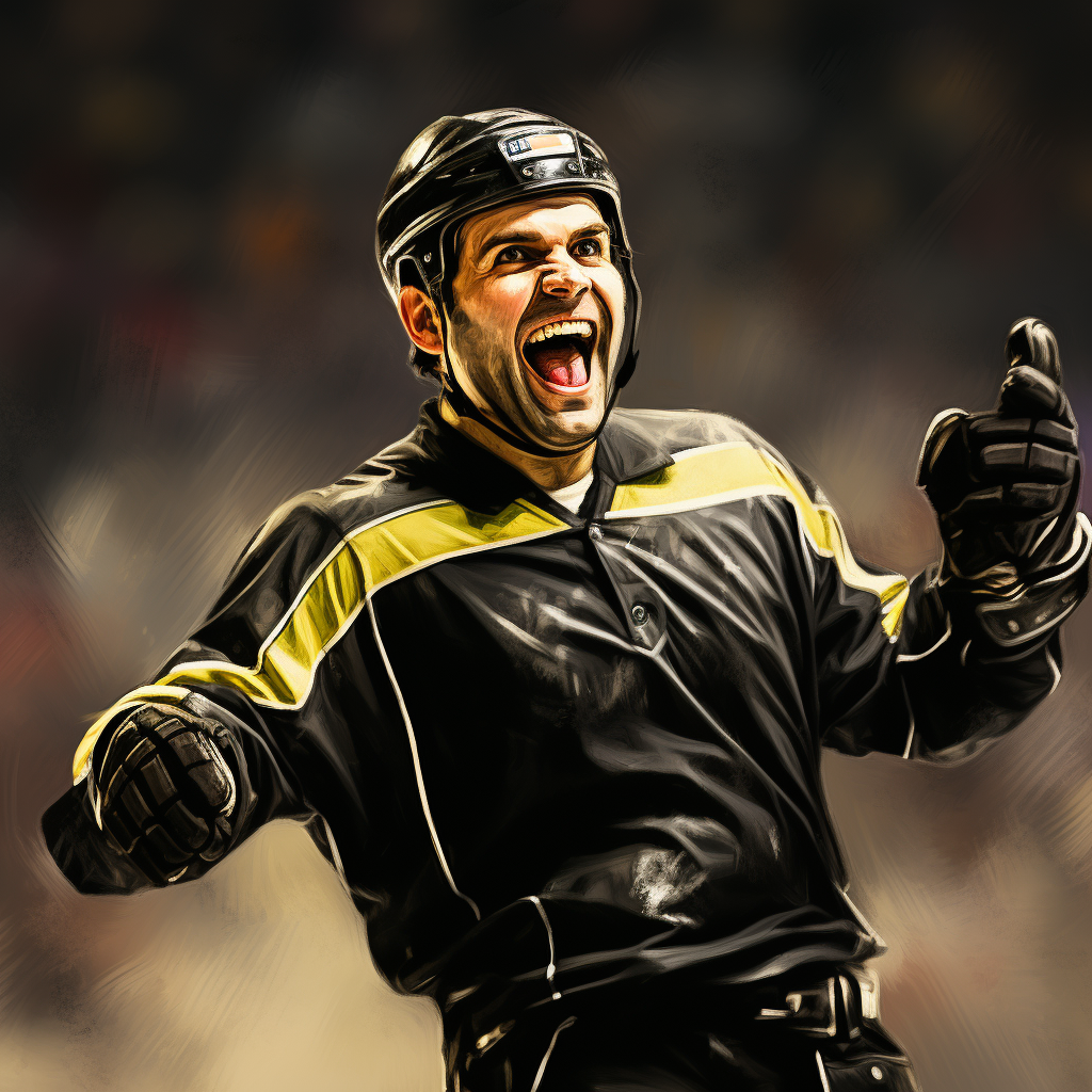 Hockey referee smiling with joy