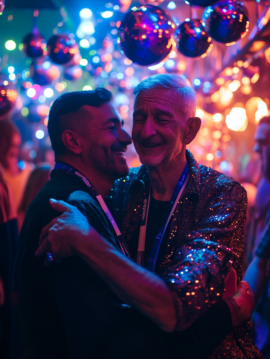 Happy father and son dancing