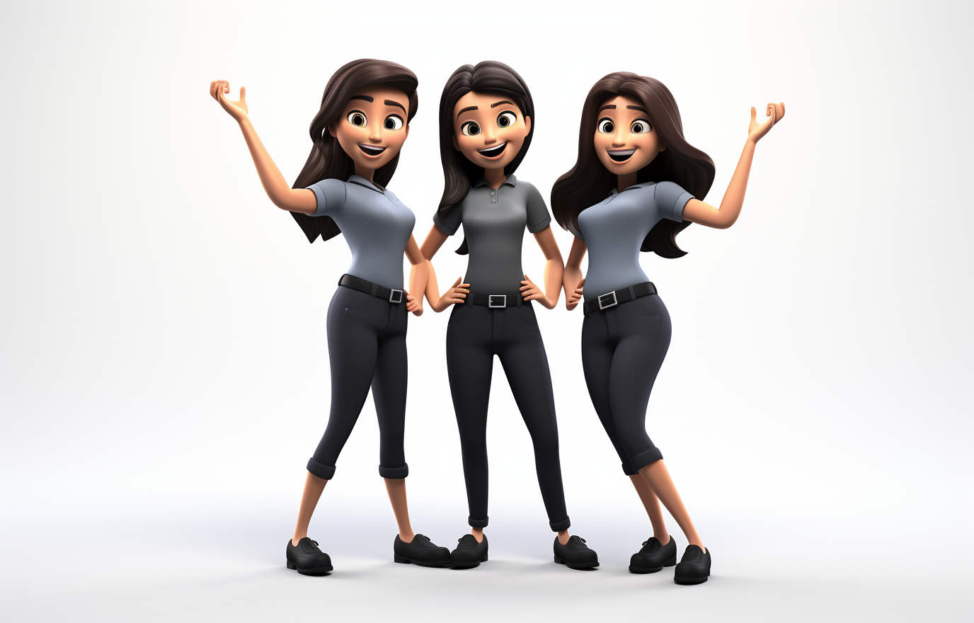 Three happy women in cartoon style