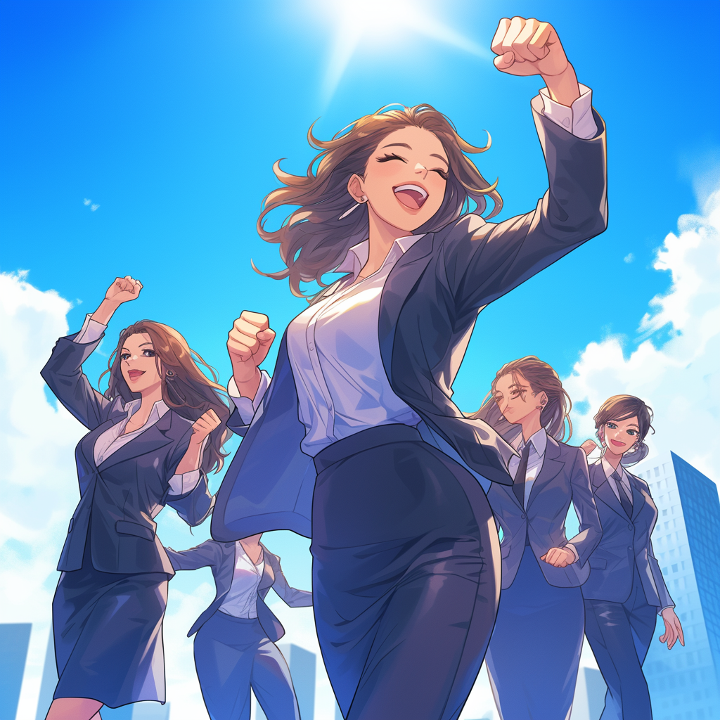 Strong happy businesswomen power pose