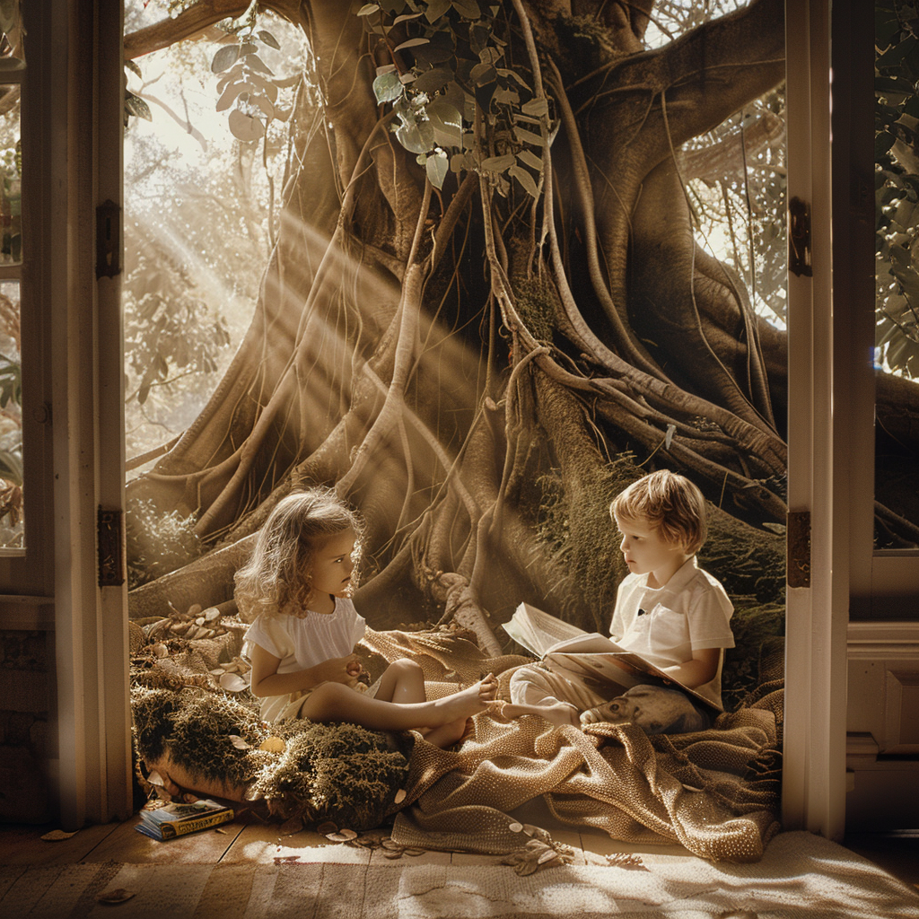 Kids Playing in Bedroom with Forest