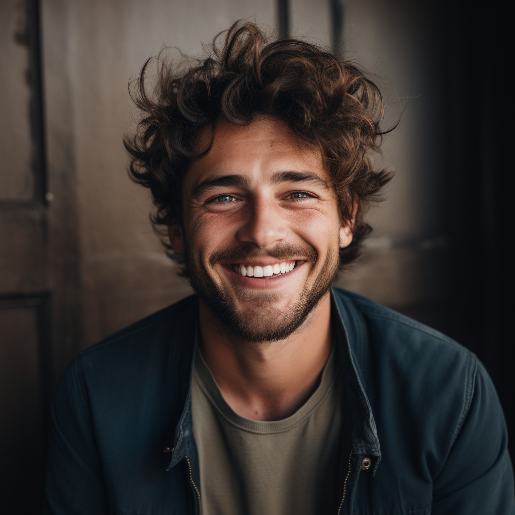 Happy guy smiling in photo