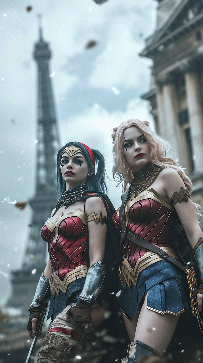 Angry Harley Quinn and Wonder Woman in Paris