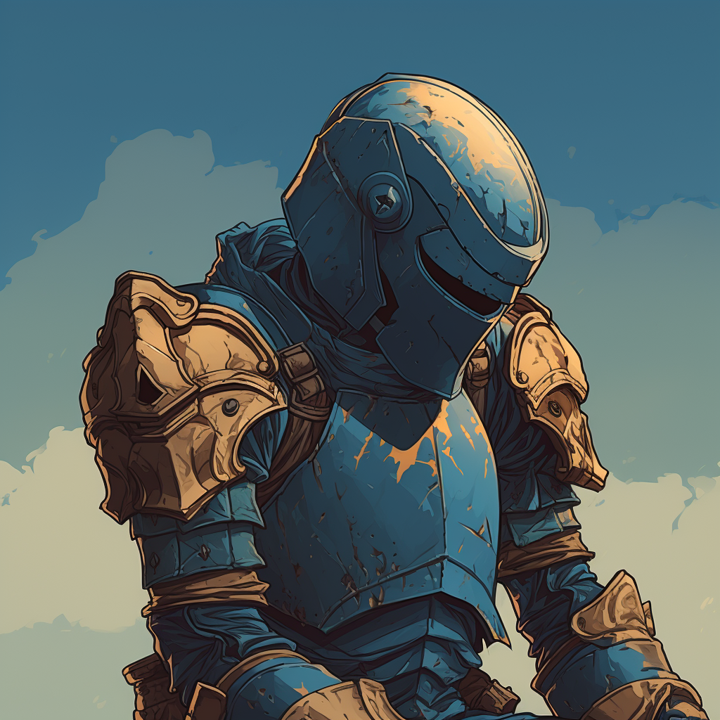 Headless knight holding helmet in anime artstyle