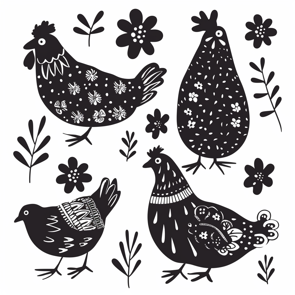 Cute Hen Silhouette Black White