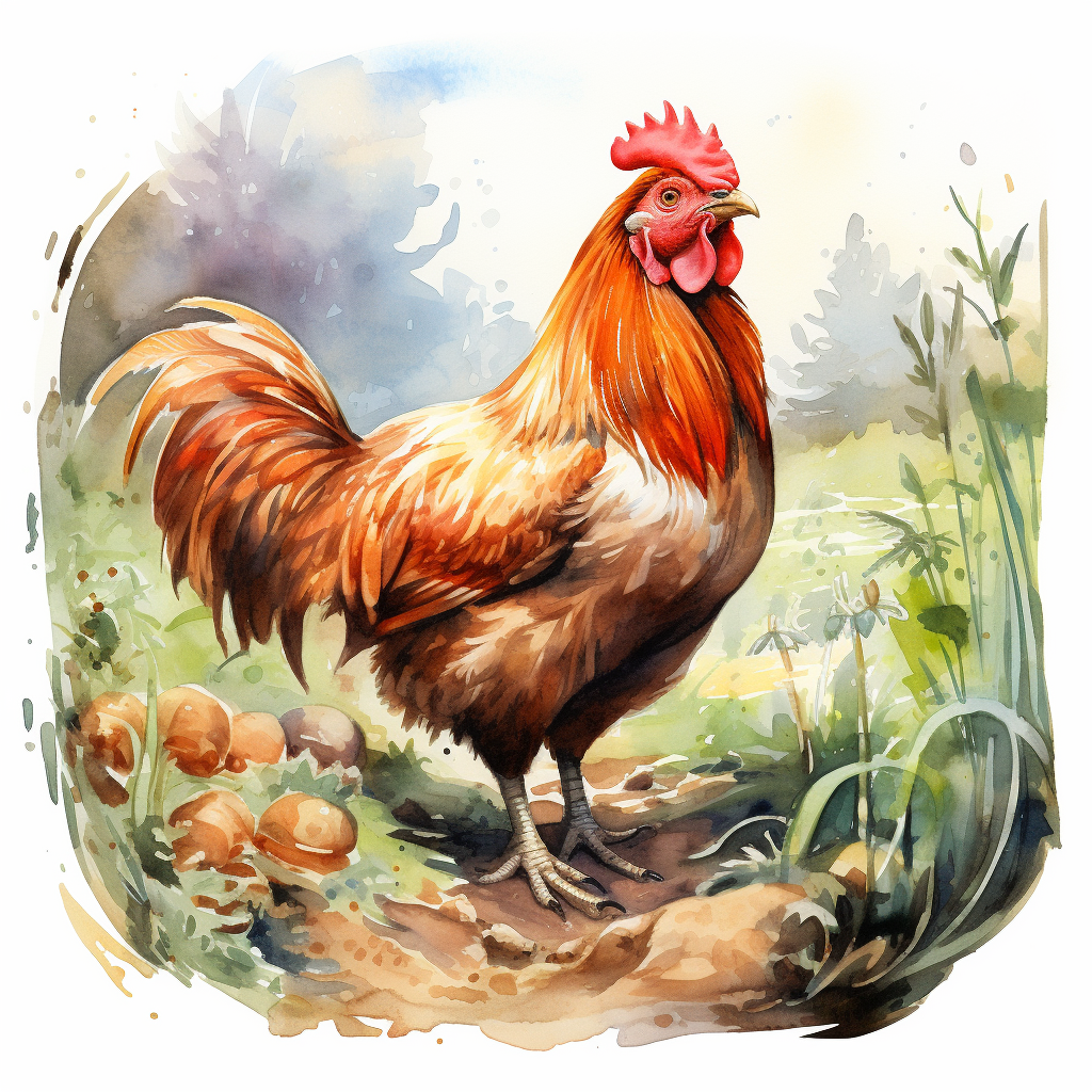 Beautiful watercolor illustration of a hen