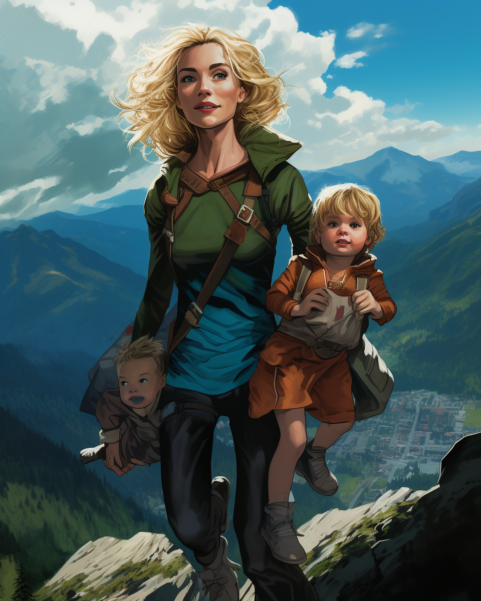 Brave mother carrying children up mountain  ?️