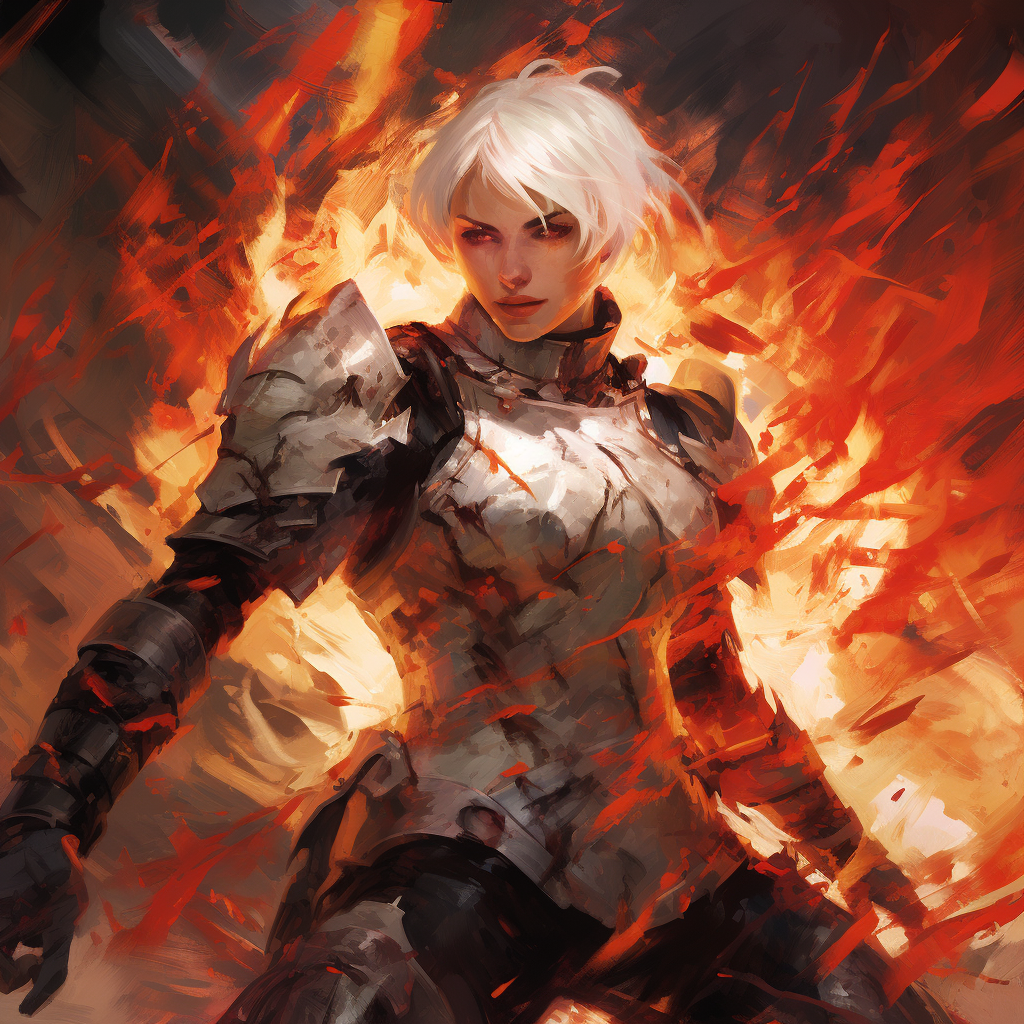 White hair warrior in dynamic pose