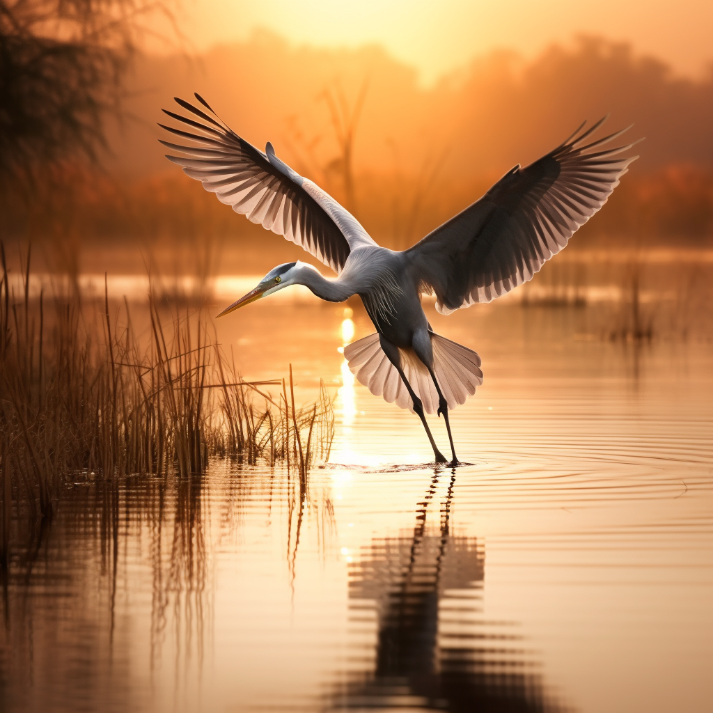 Majestic heron bird in flight