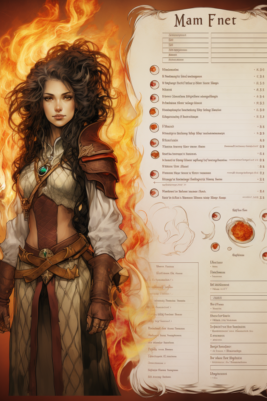 Character sheet for fire mage