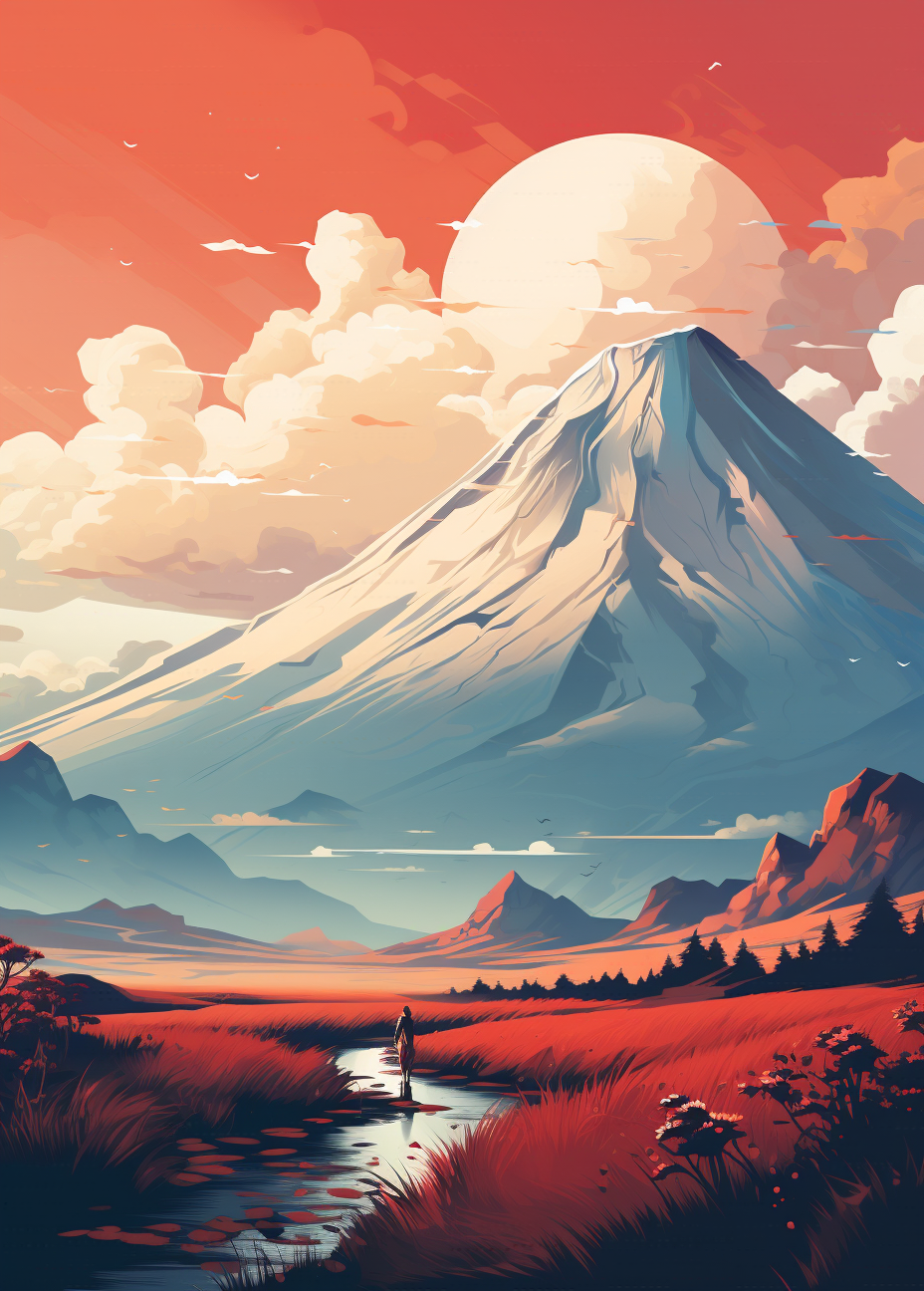 Minimal illustration of high road towards volcano