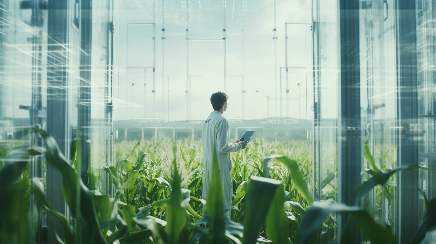 Tall man overlooking his corn plantation