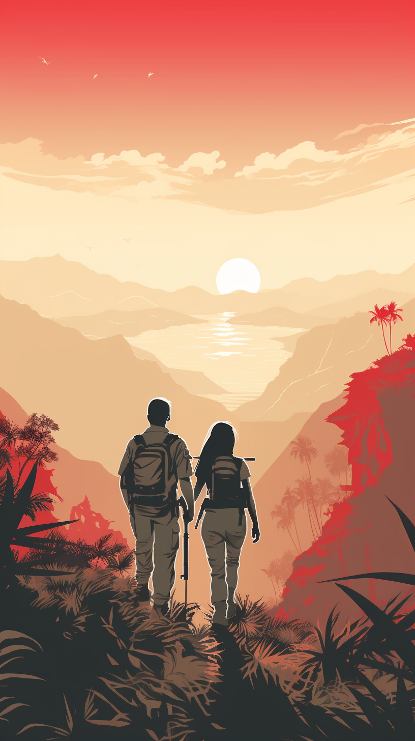 Illustration of couple hiking in Vietnam