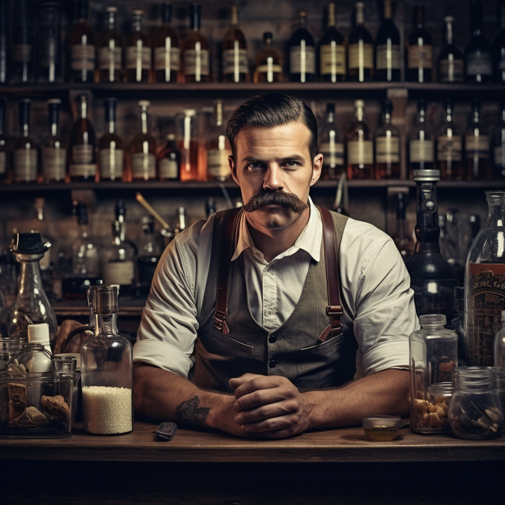 Detailed photo of hipster barmen at work