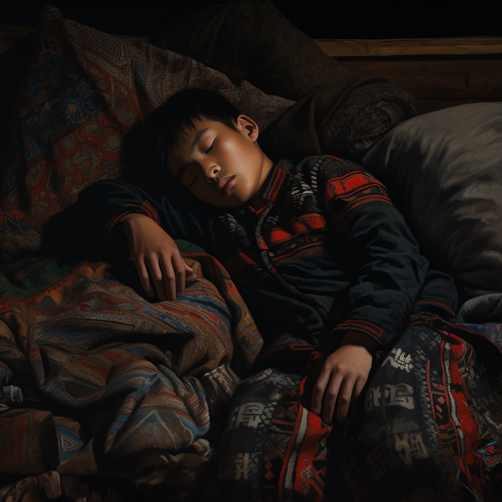 Hmong boy peacefully sleeping in his bed