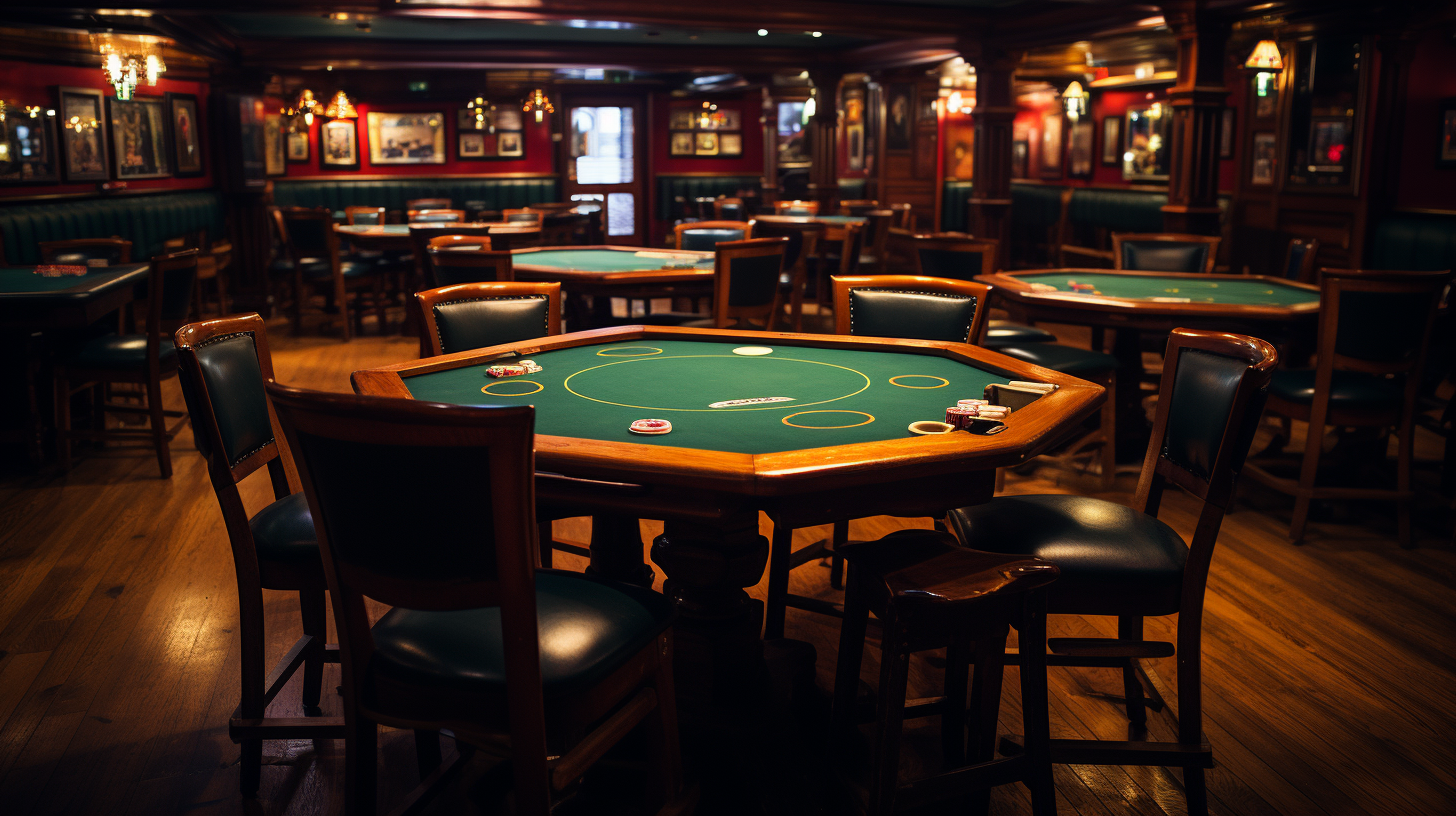 Tables in a lively holdem pub