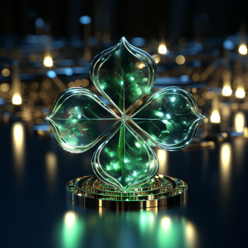 Holographic chrome reflecting logo with three leaf clover