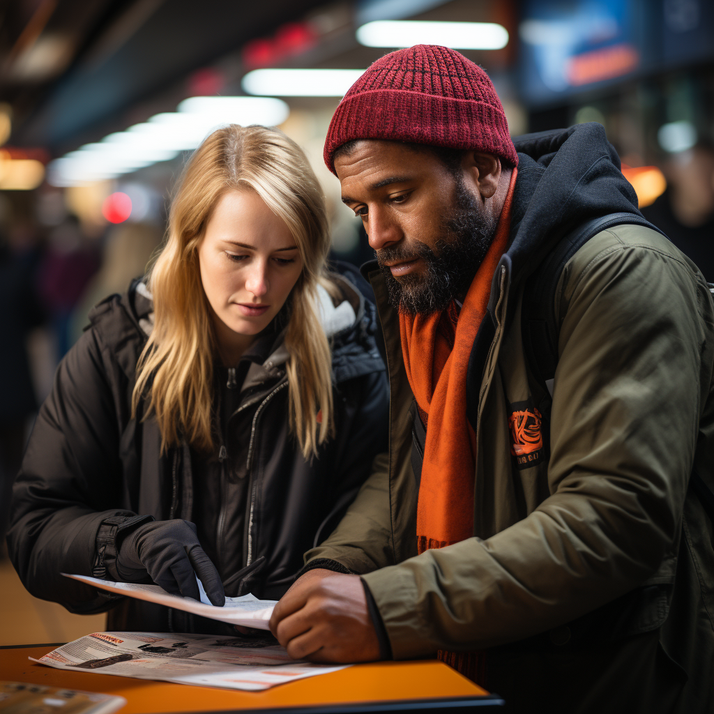 Homeless couple at job expo