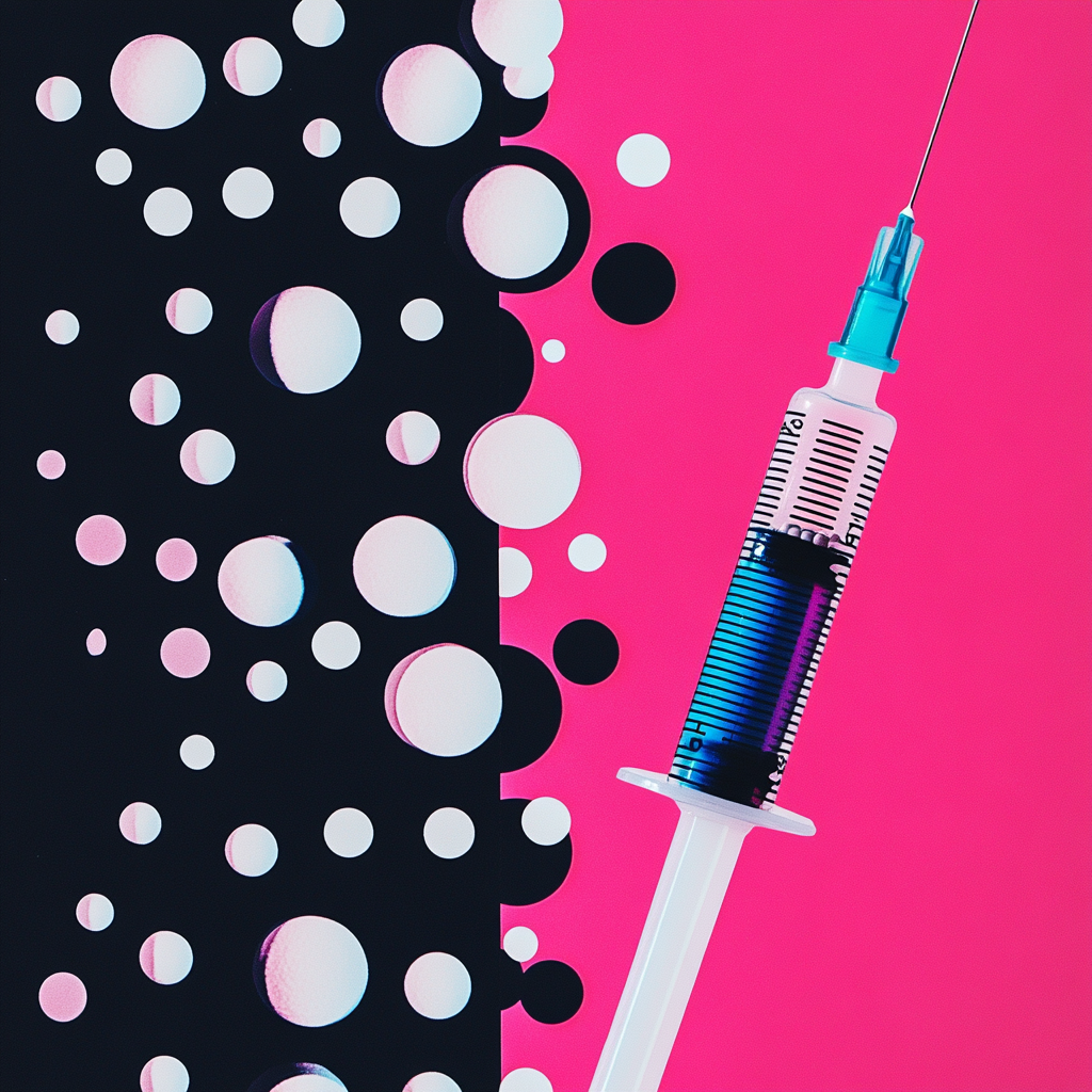 hormone injection and pills in pop art style