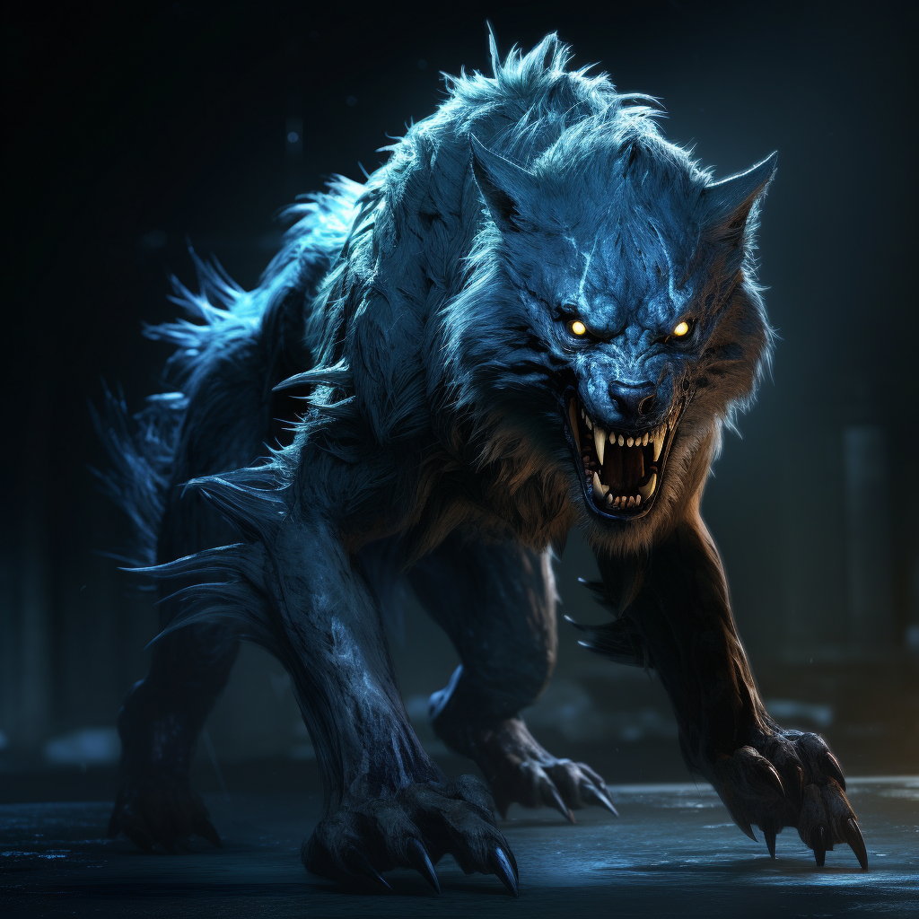 Terrifying wolflike monster with glowing eyes