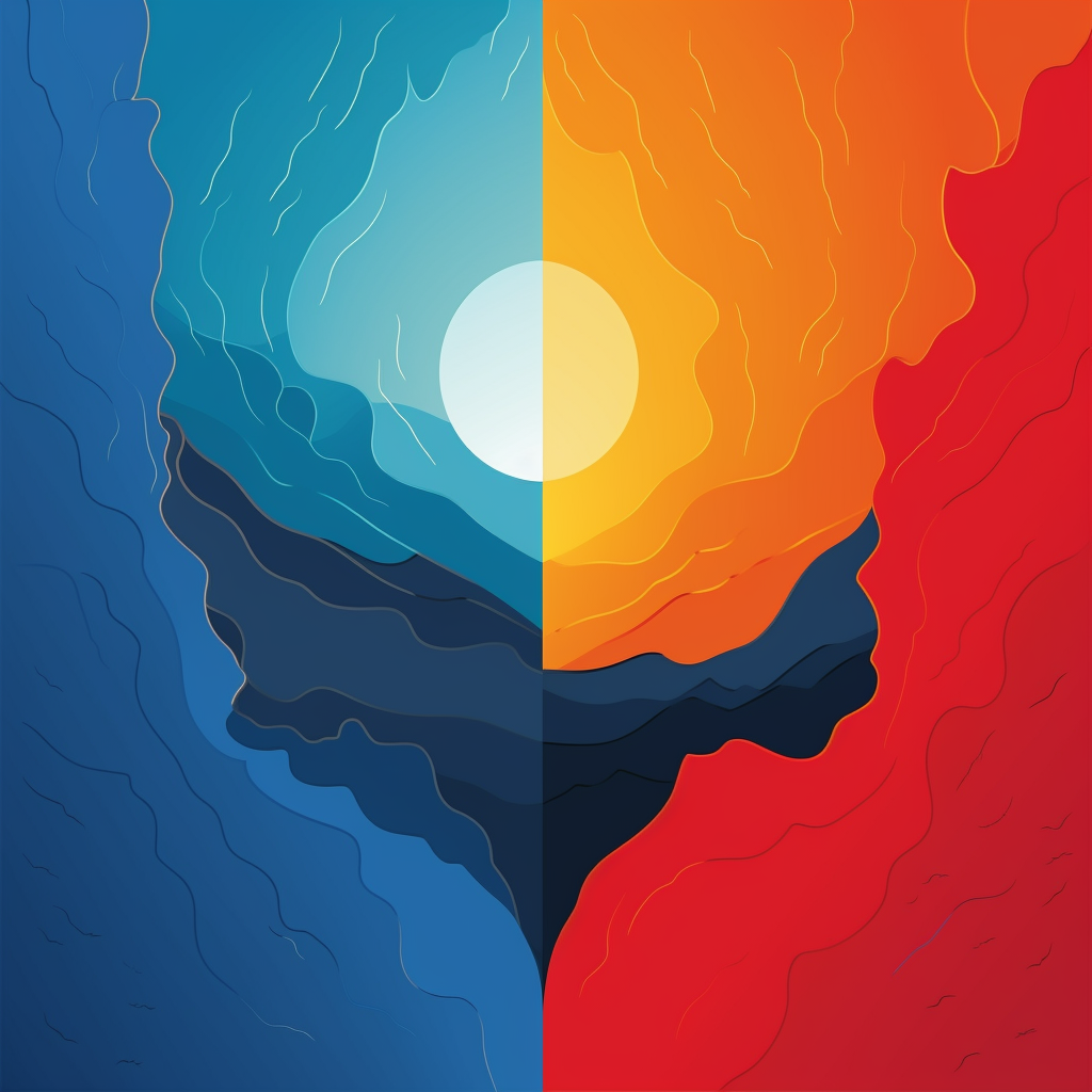 Vector art of hot and cold land divided by a line