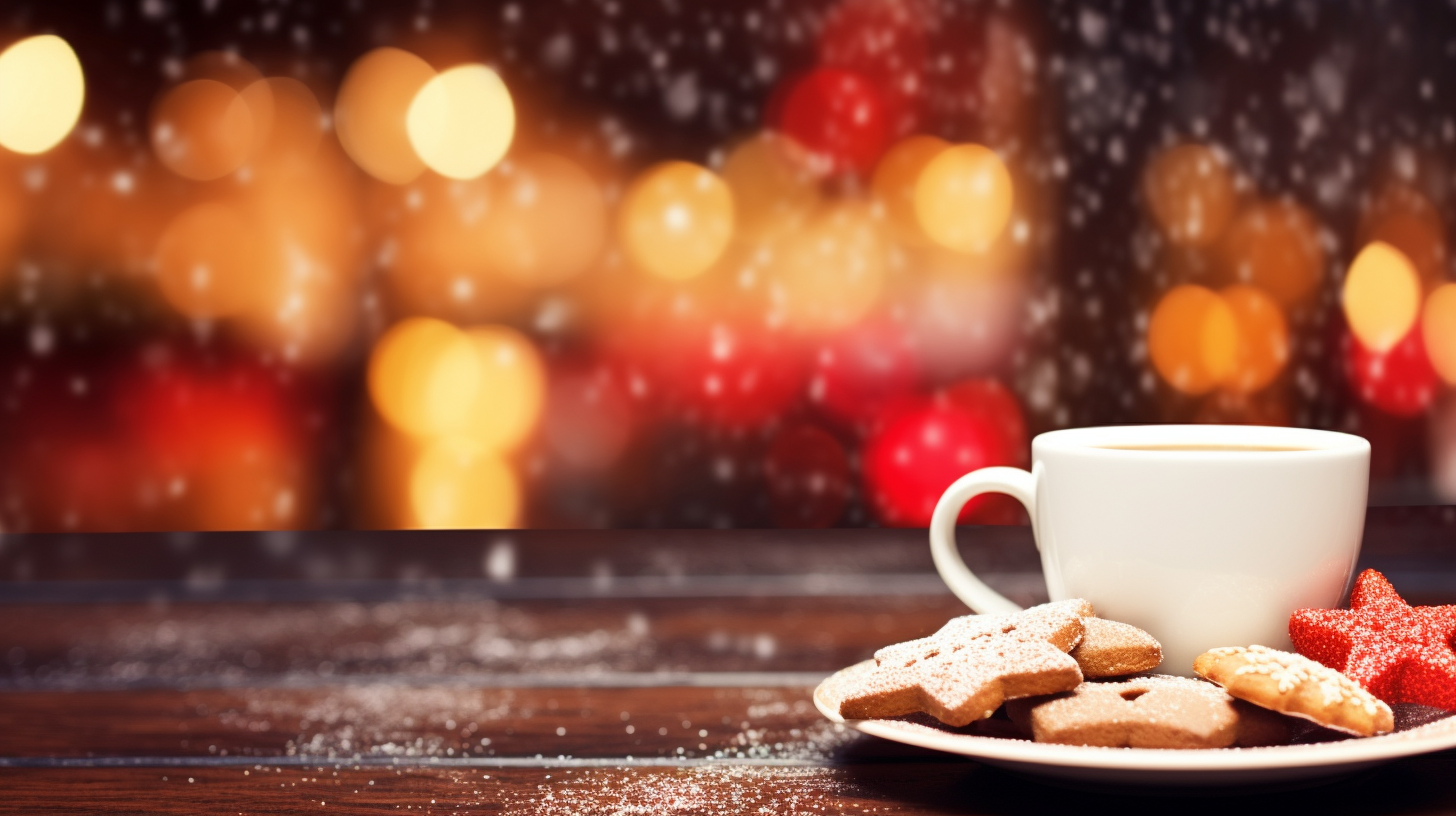 Red Cup of Hot Drink and Christmas Cookies