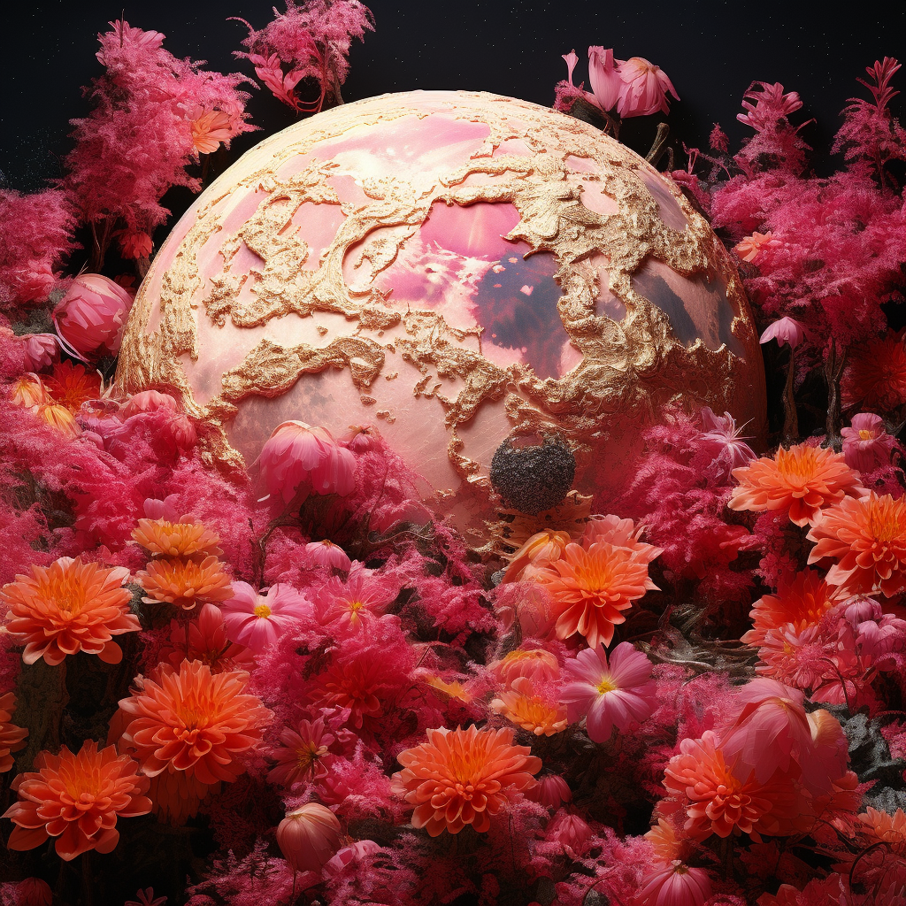 Hot pink moon map with pink flowers