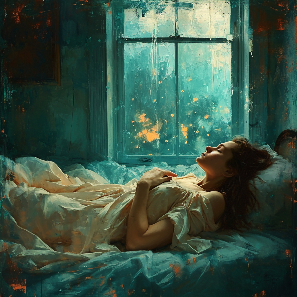 Image depicting hot summer insomnia and sleepless melancholy