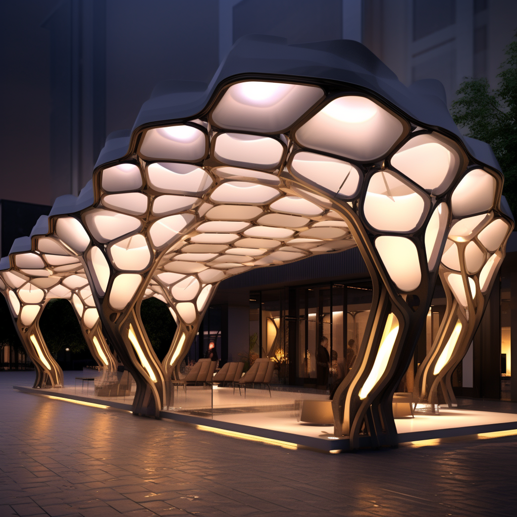 Unique U-shaped module design for hotel entrance canopy