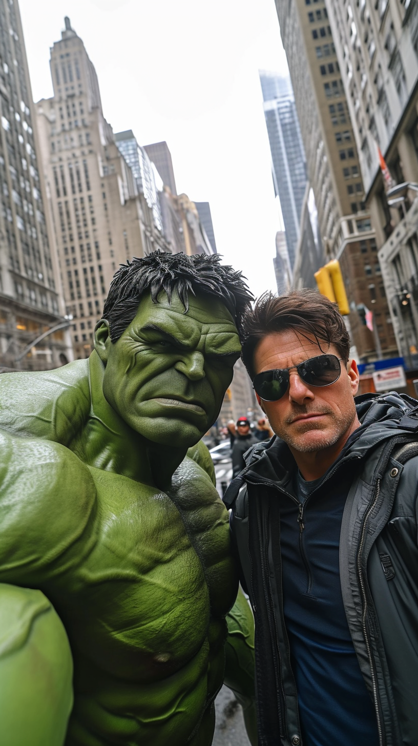 Hulk and Tom Cruise in New York selfie