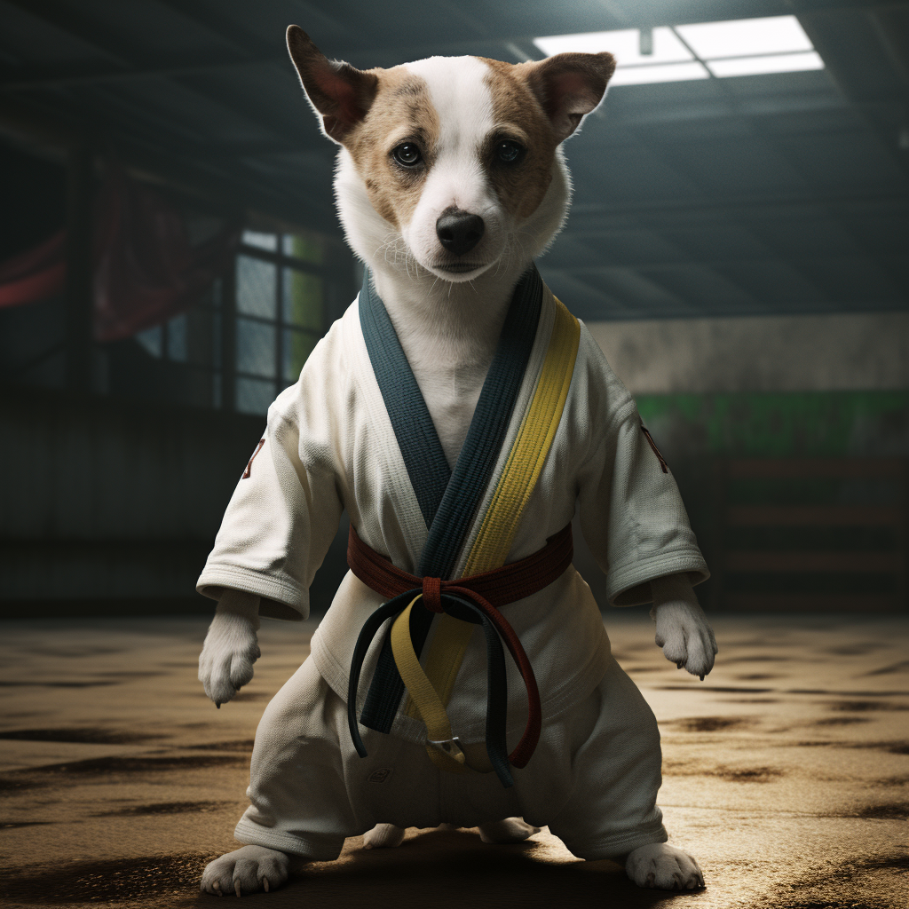 Humanoid Dog in Brazilian Jiu Jitsu Gi