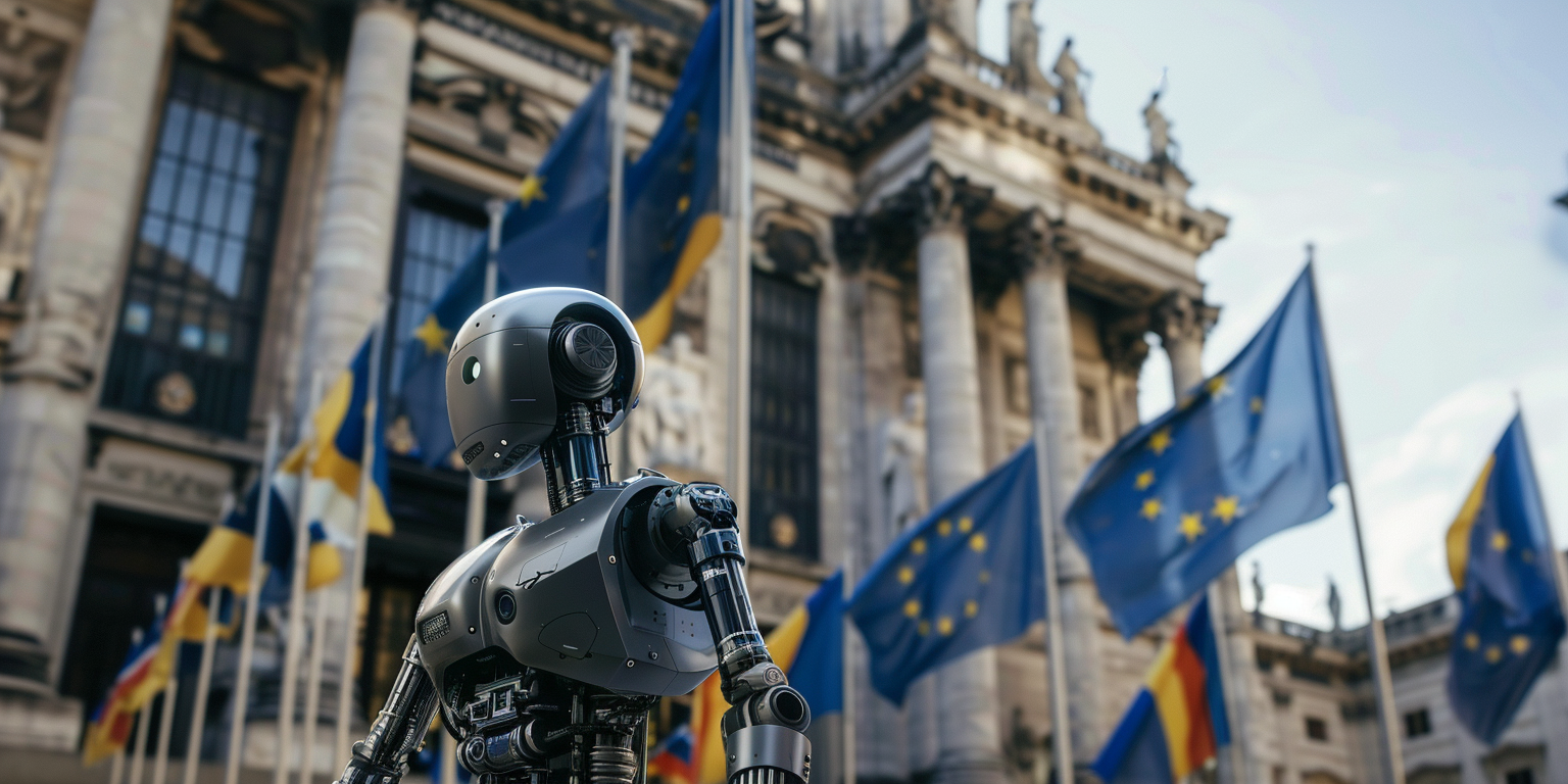 Humanoid robot with EU flags