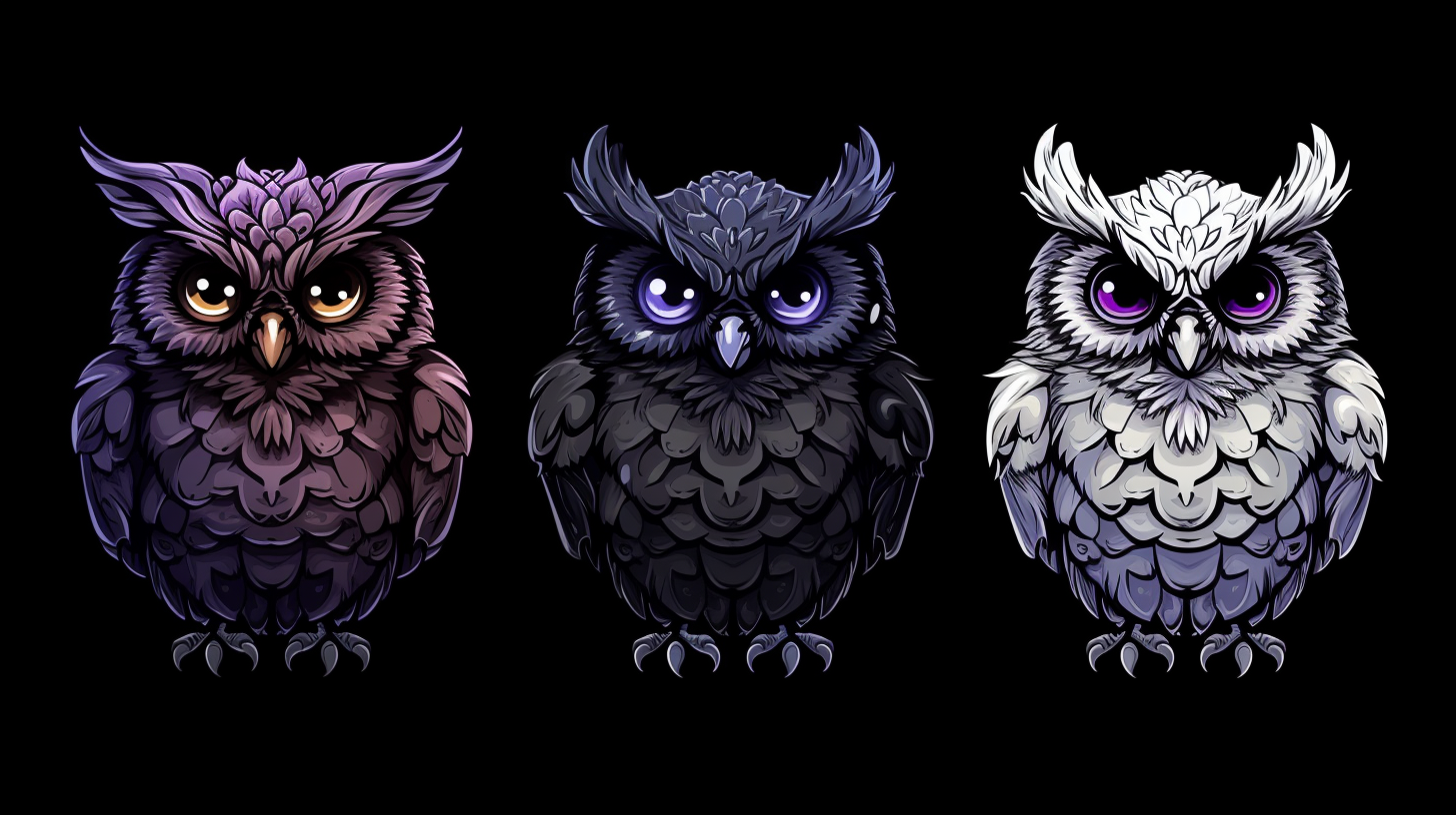 Cute cool owl character in three colors