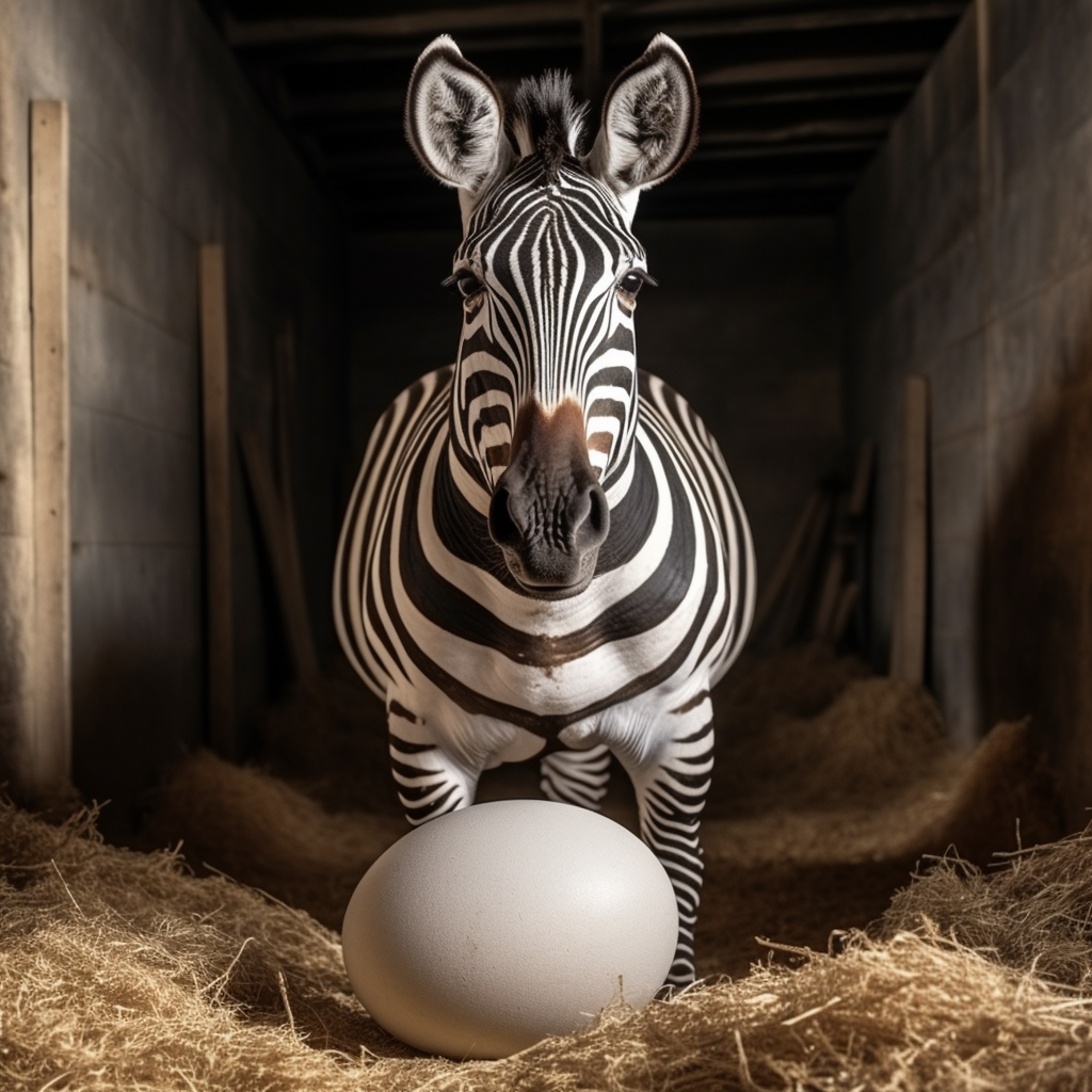 Hyper-Realistic Zebra Producing Eggs in Chicken Farm