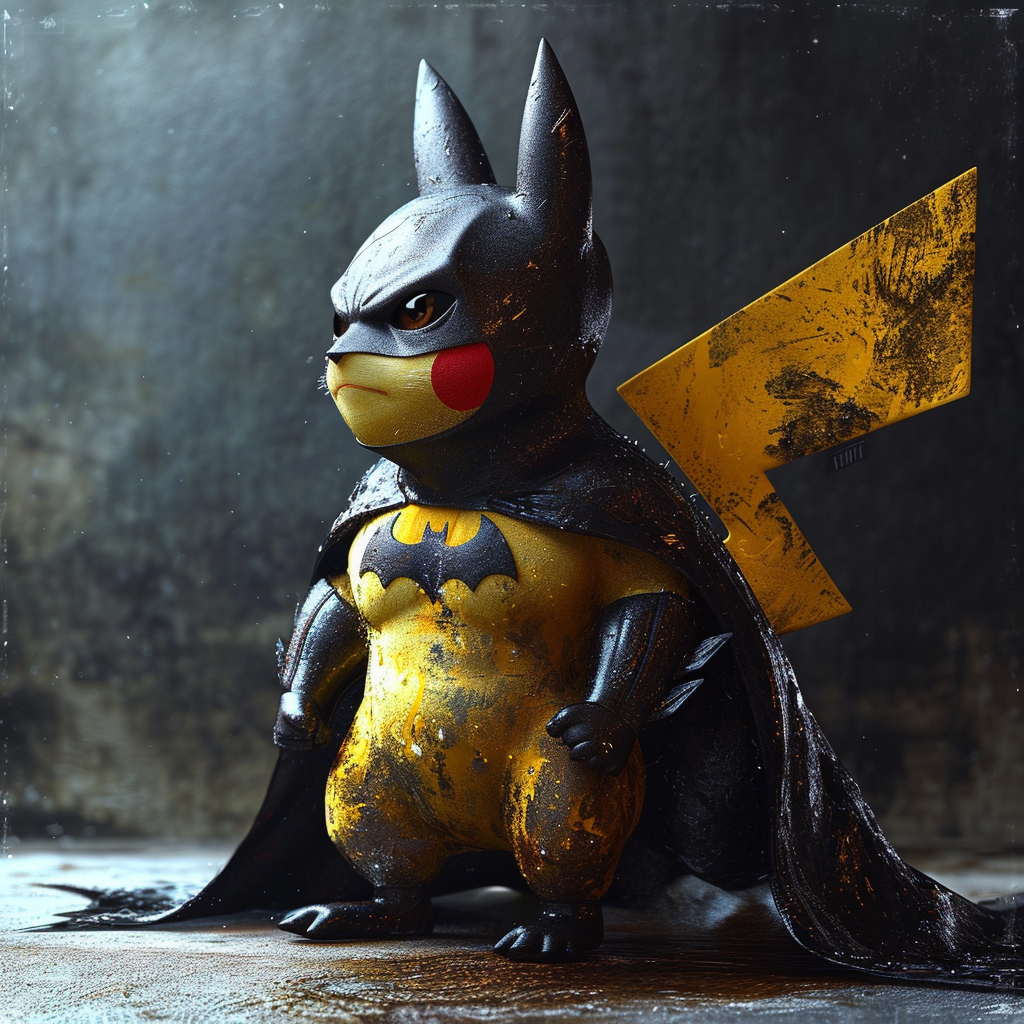 Batman Pikachu in hyperalistic style